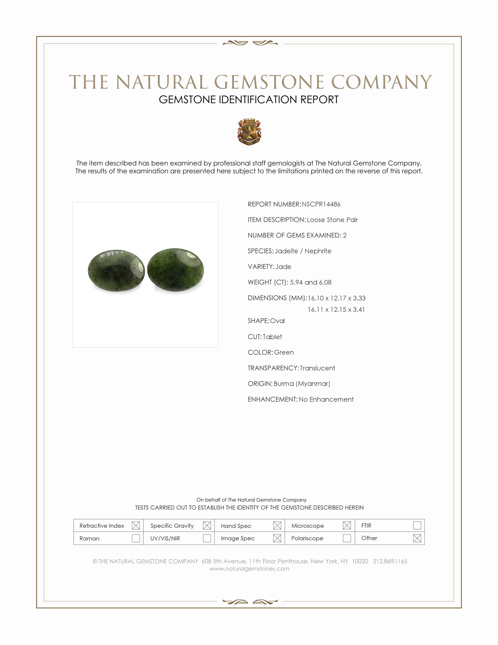 12.02 Ct.Tw. Green Jade Pair from Burma (Myanmar)