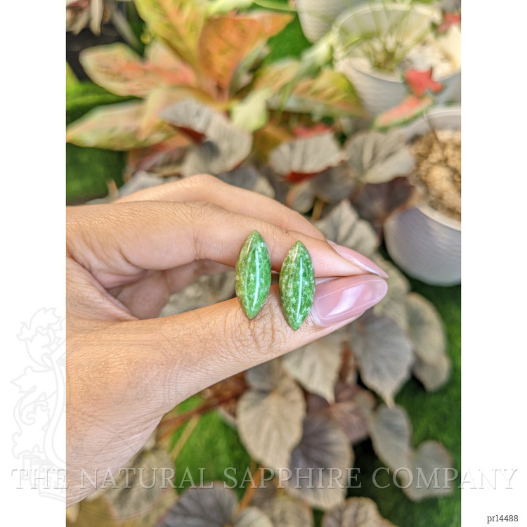 12.52 Ct.Tw. Green Cabochon Jade Pair from Burma (Myanmar)