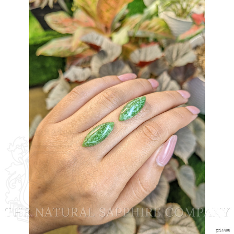 12.52 Ct.Tw. Green Cabochon Jade Pair from Burma (Myanmar)