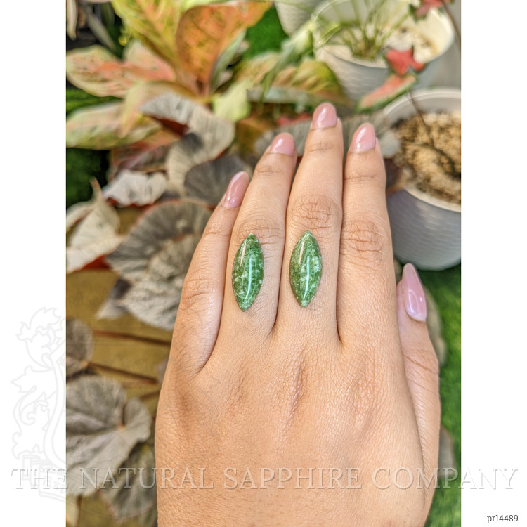 12.65 Ct.Tw. Green Cabochon Jade Pair from Burma (Myanmar)