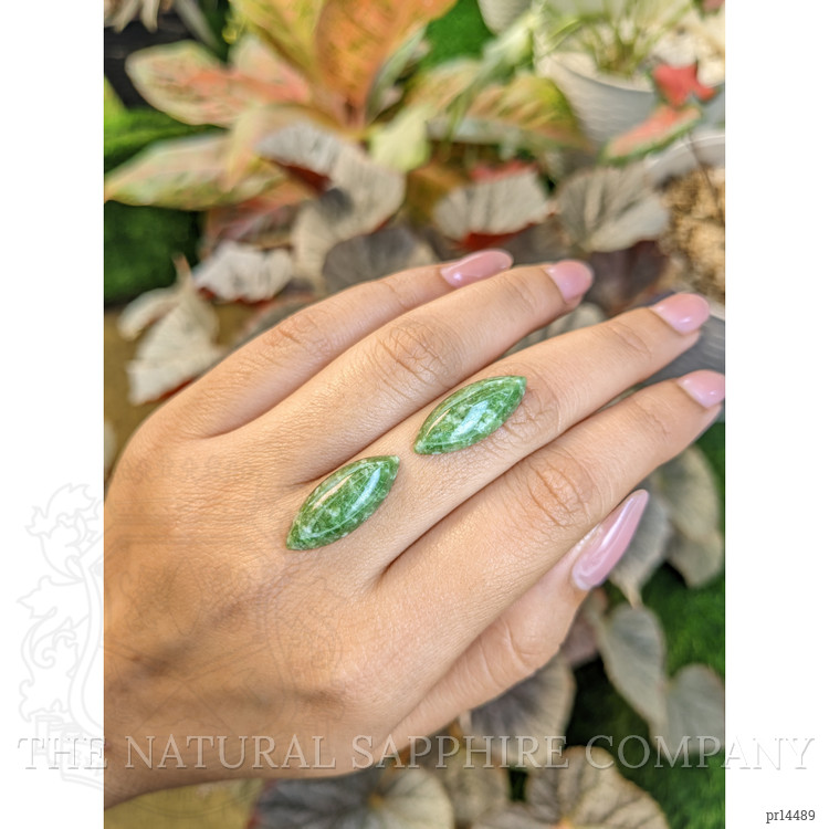 12.65 Ct.Tw. Green Cabochon Jade Pair from Burma (Myanmar)