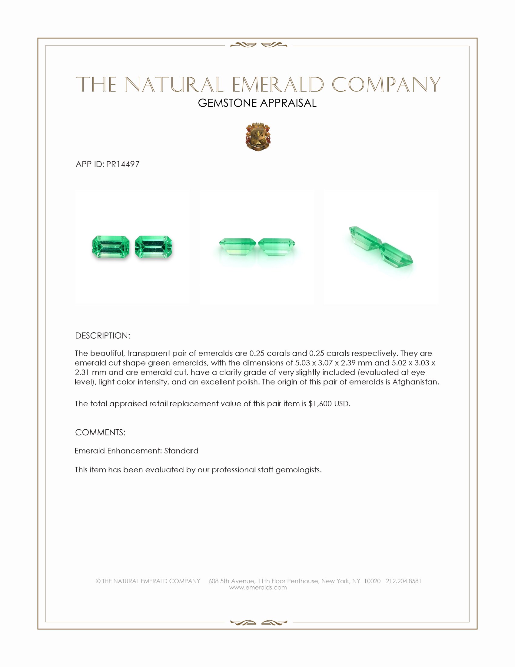 0.50 Ct.Tw. Emerald Pair from Afghanistan