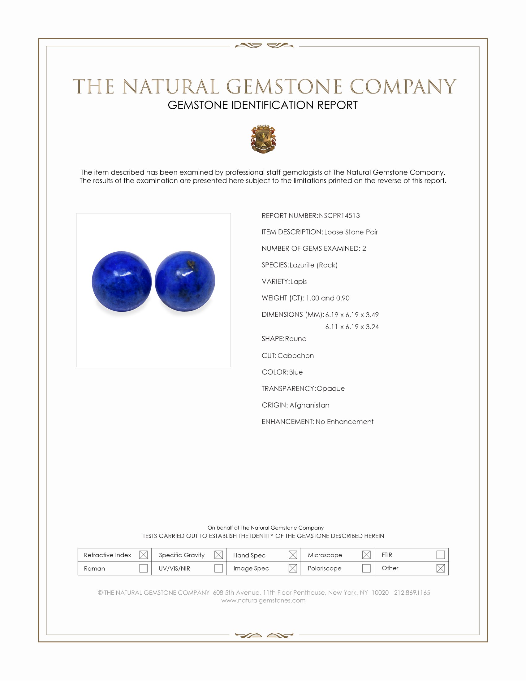 1.90 Ct.Tw. Cabochon Lapis Pair from Afghanistan