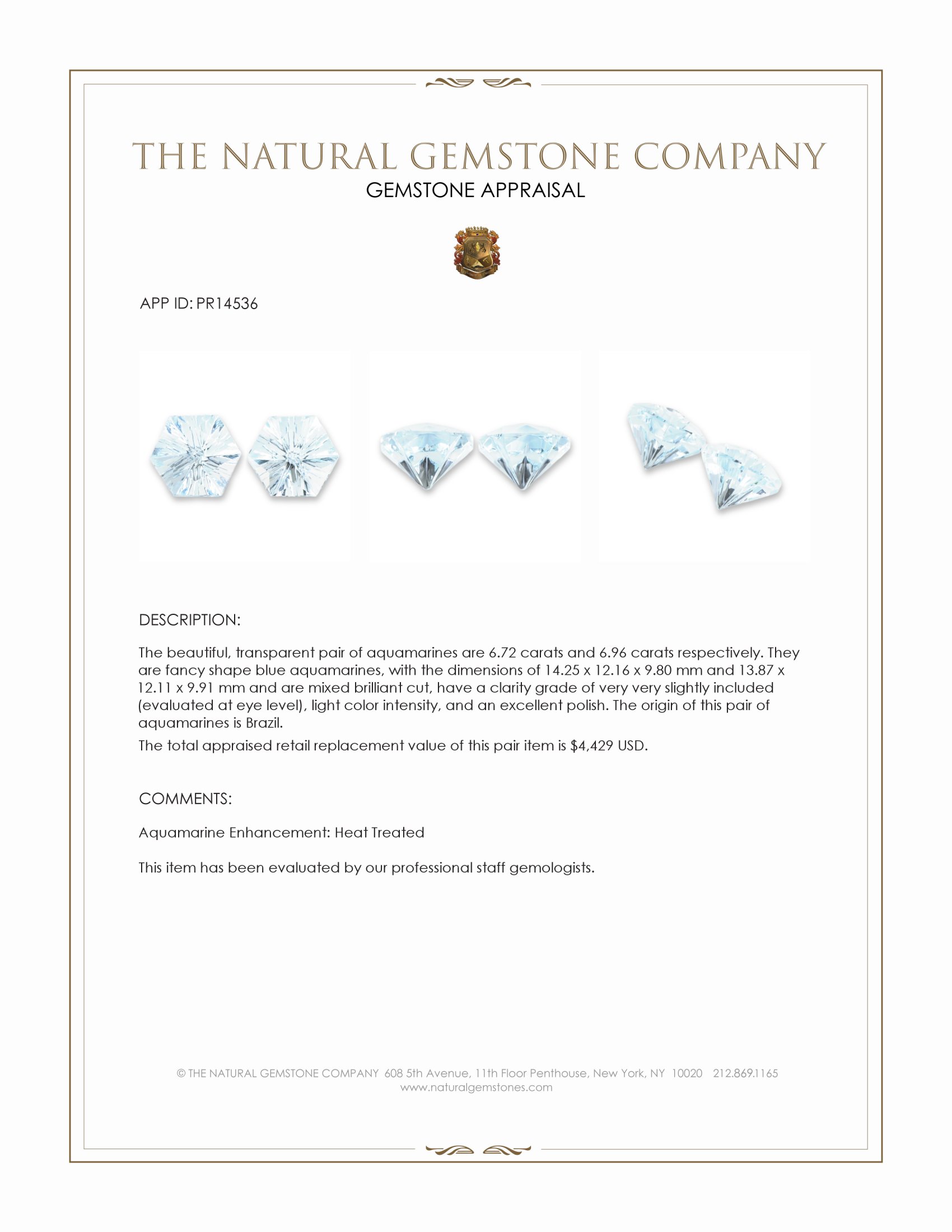 13.68 Ct.Tw. Blue Aquamarine Pair from Brazil