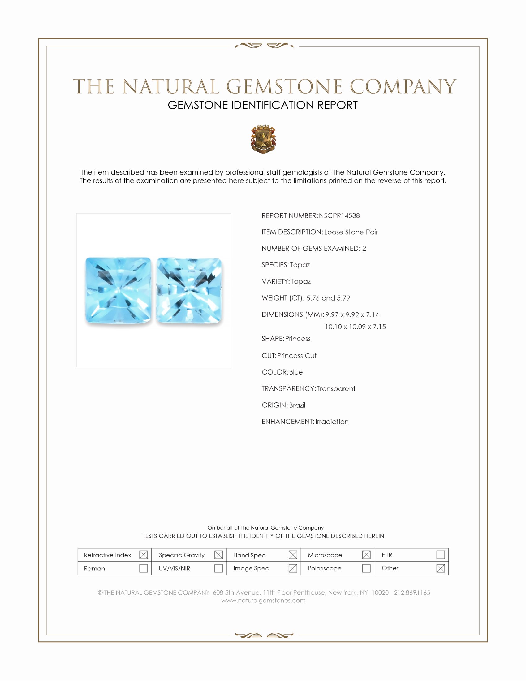 11.55 Ct.Tw. Blue Topaz Pair from Brazil