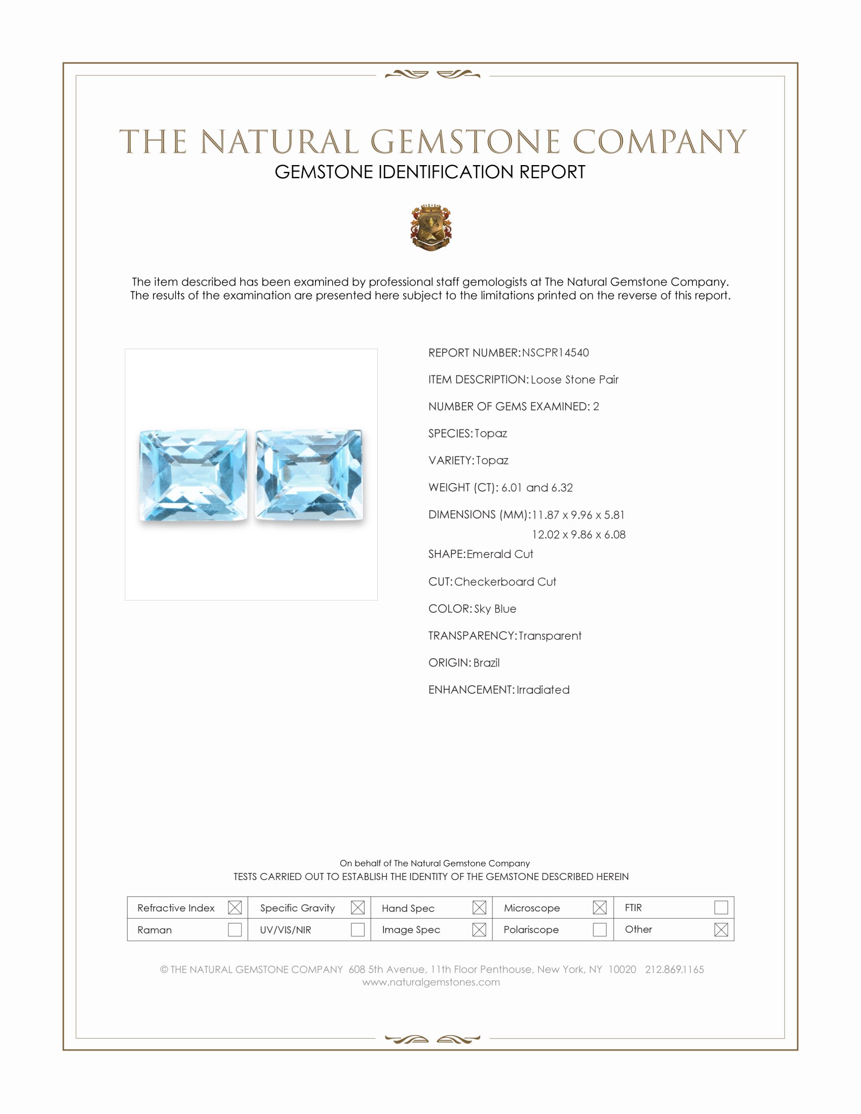 12.33 Ct.Tw. Sky Blue Topaz Pair from Brazil