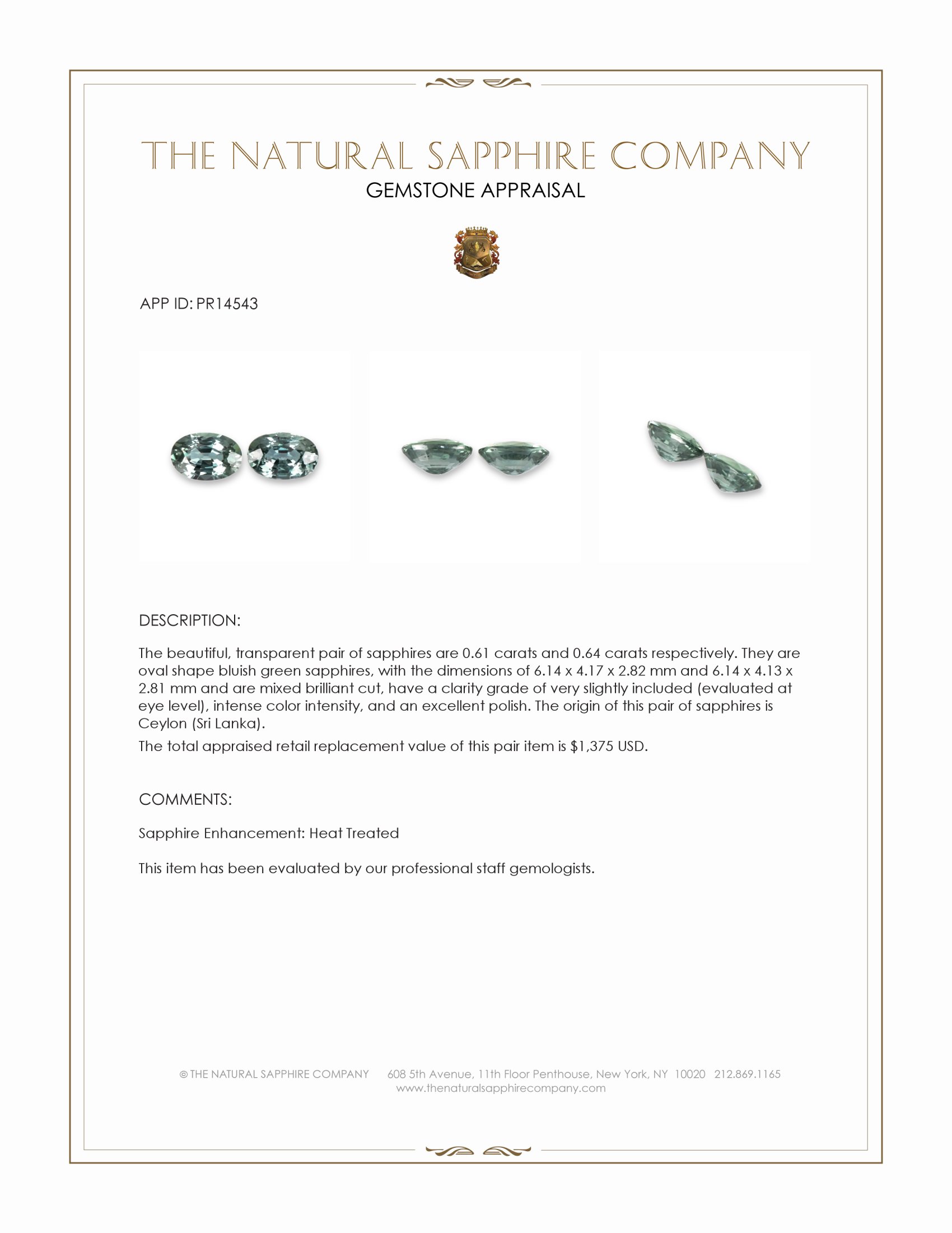 1.25 Ct.Tw. Bluish Green Sapphire Pair from Ceylon (Sri Lanka)