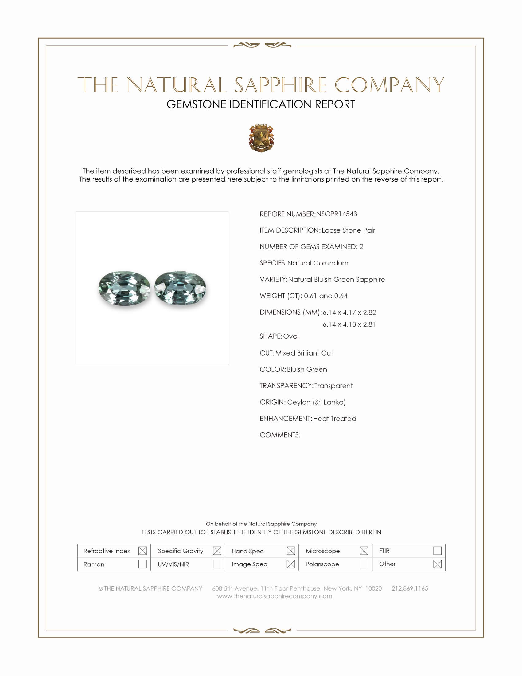 1.25 Ct.Tw. Bluish Green Sapphire Pair from Ceylon (Sri Lanka)