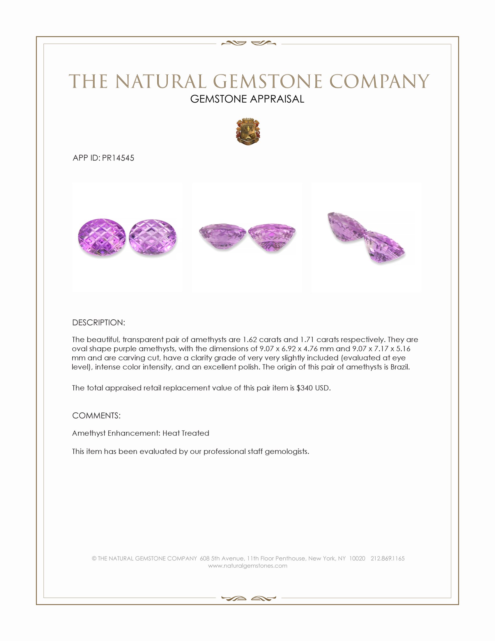 3.33 Ct.Tw. Purple Amethyst Pair from Brazil