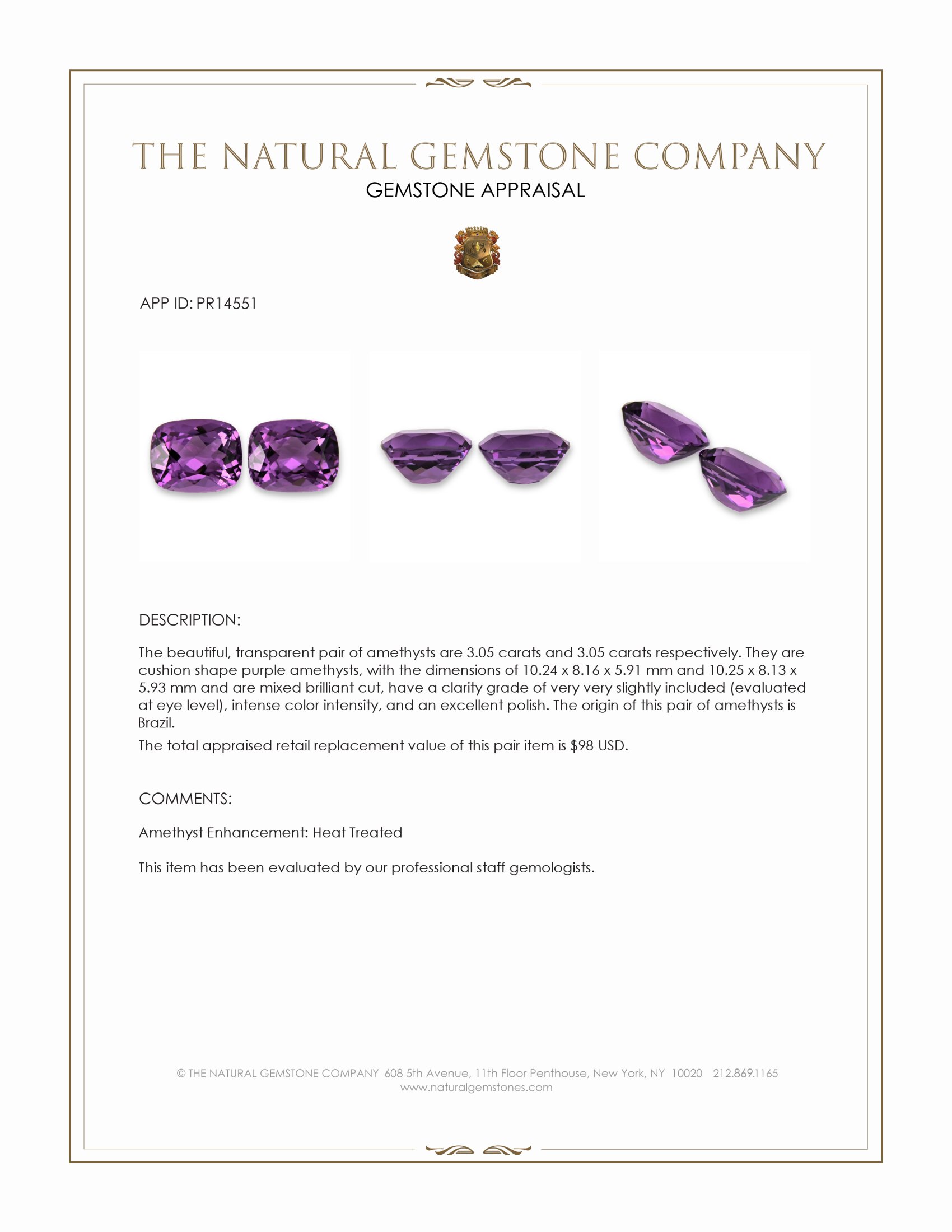 6.10 Ct.Tw. Purple Amethyst Pair from Brazil