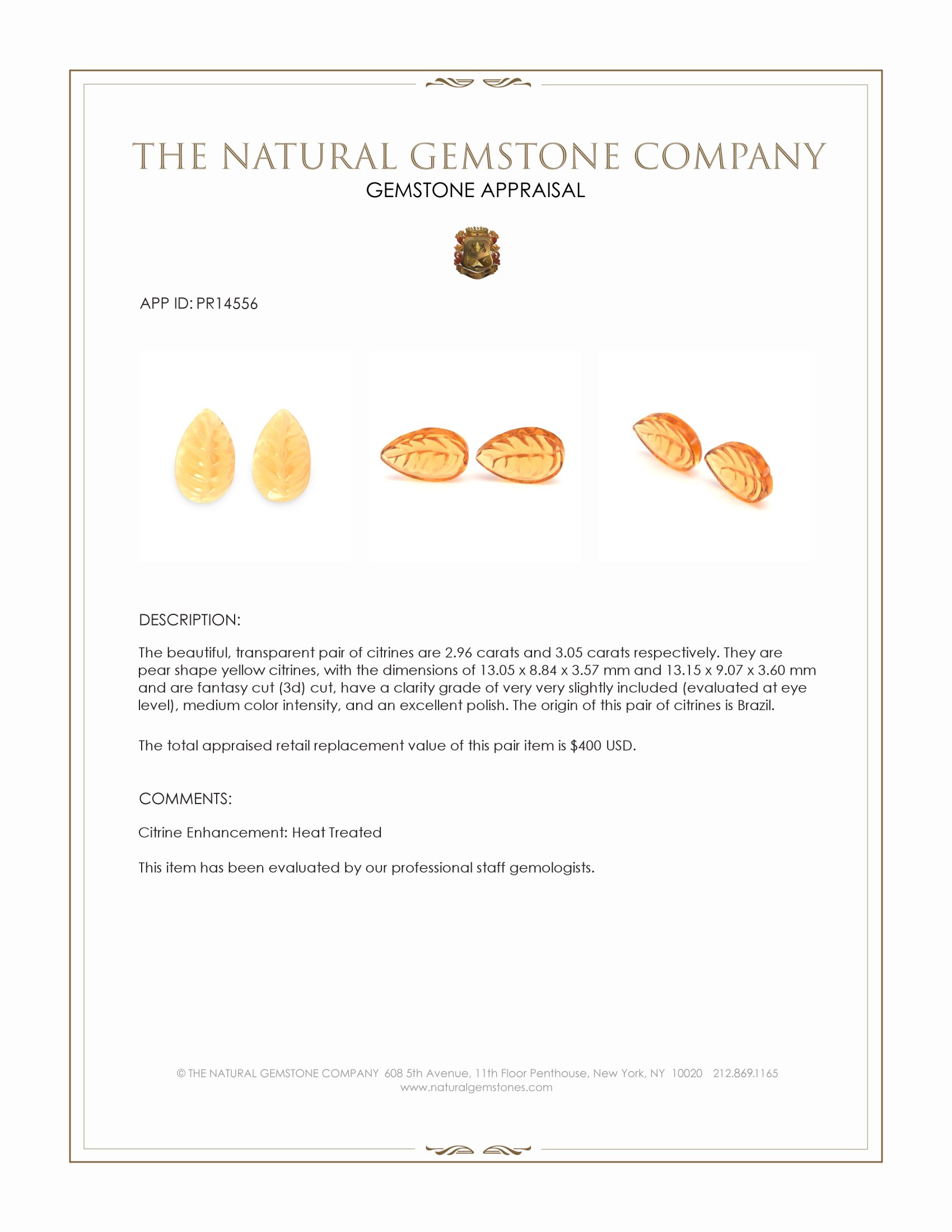 6.01 Ct.Tw. Yellow Citrine Pair from Brazil