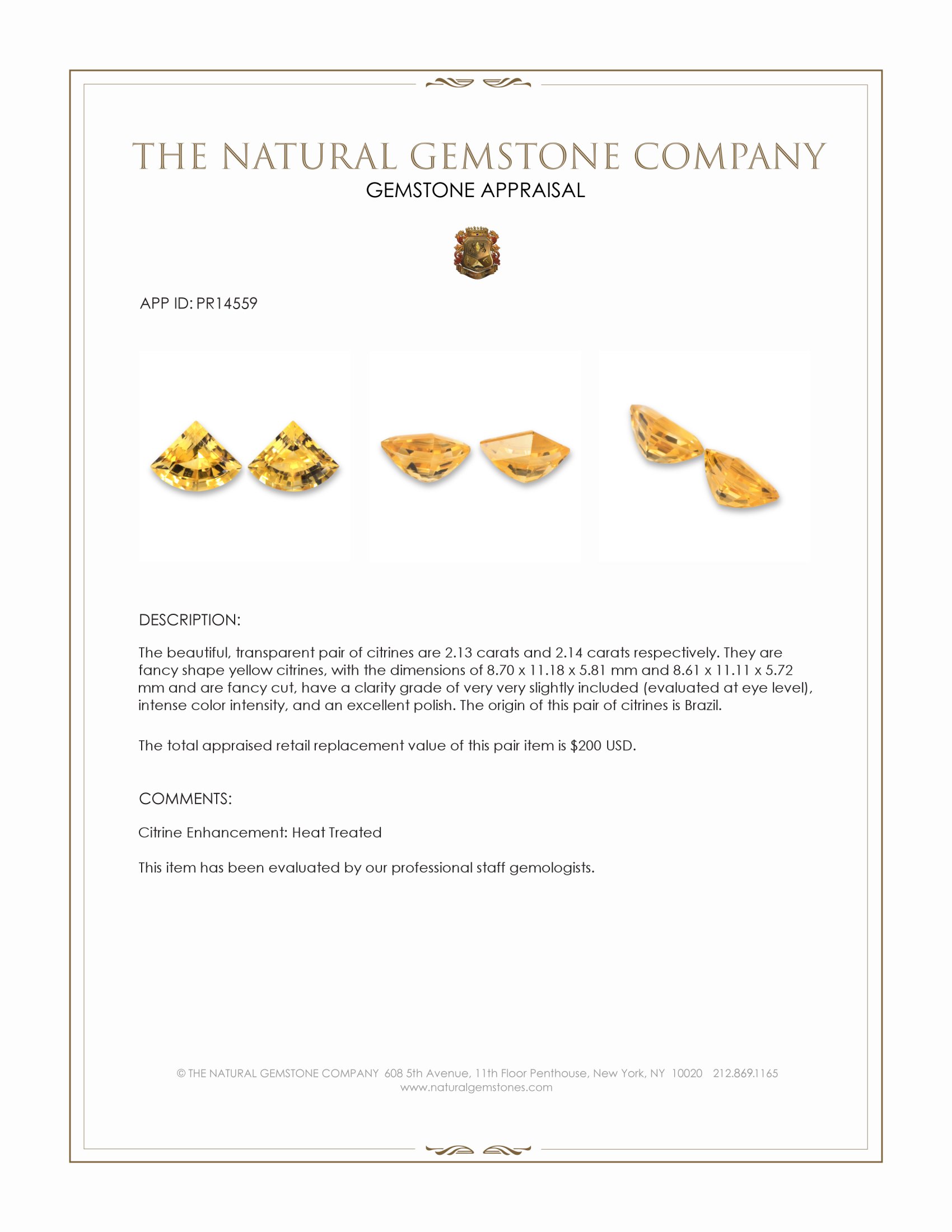 4.27 Ct.Tw. Yellow Citrine Pair from Brazil