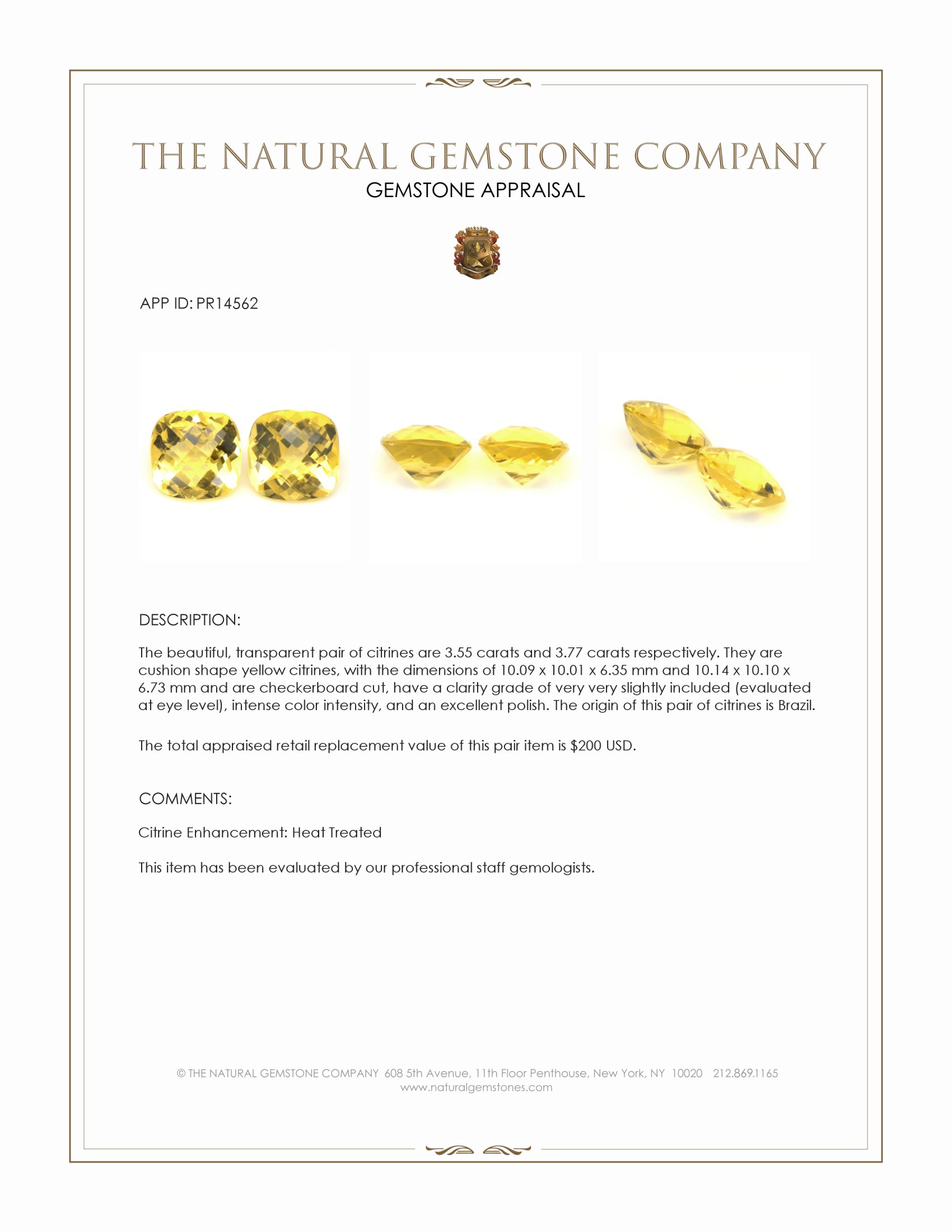7.32 Ct.Tw. Yellow Citrine Pair from Brazil