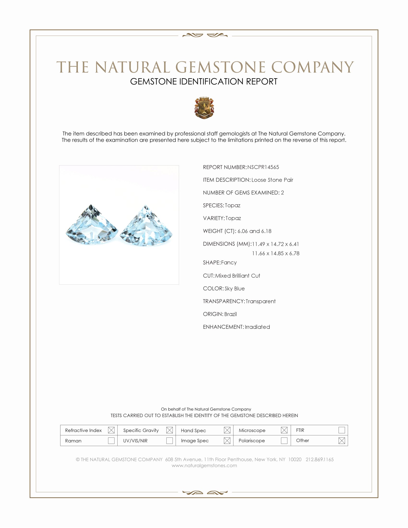 12.24 Ct.Tw. Sky Blue Topaz Pair from Brazil