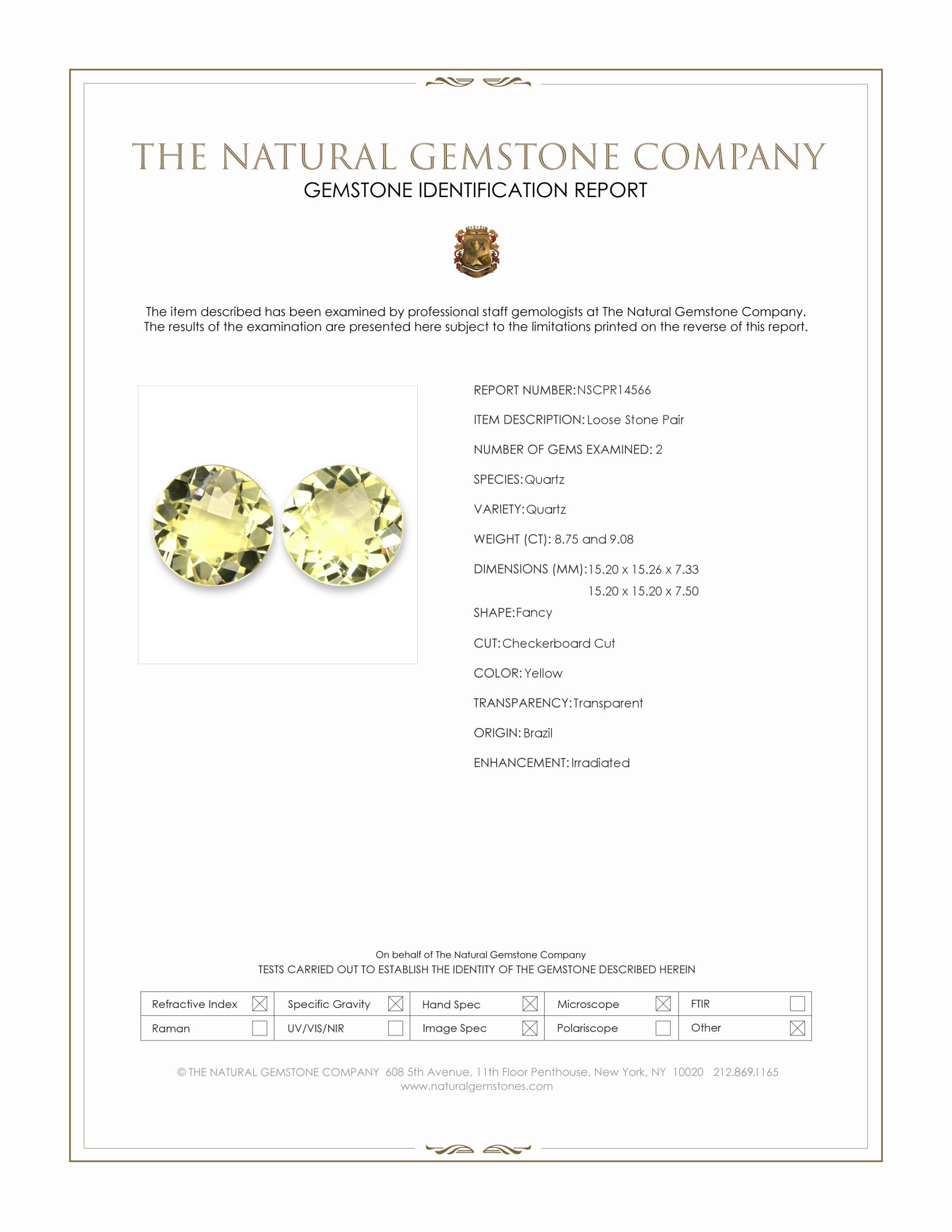 17.83 Ct.Tw. Yellow Quartz Pair from Brazil