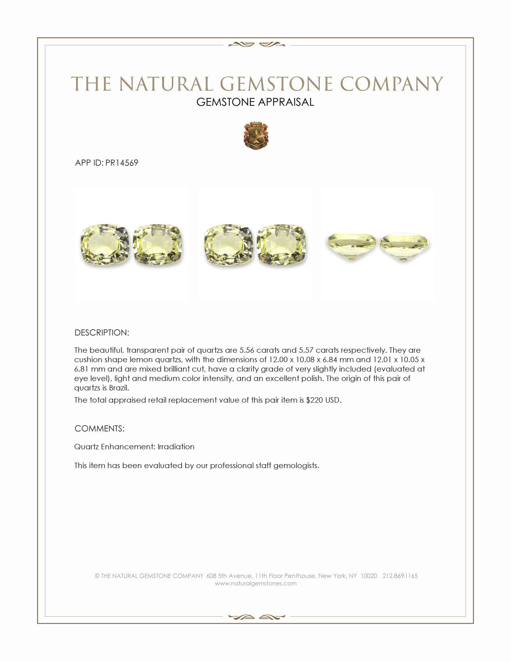 11.13 Ct.Tw. Lemon Quartz Pair from Brazil