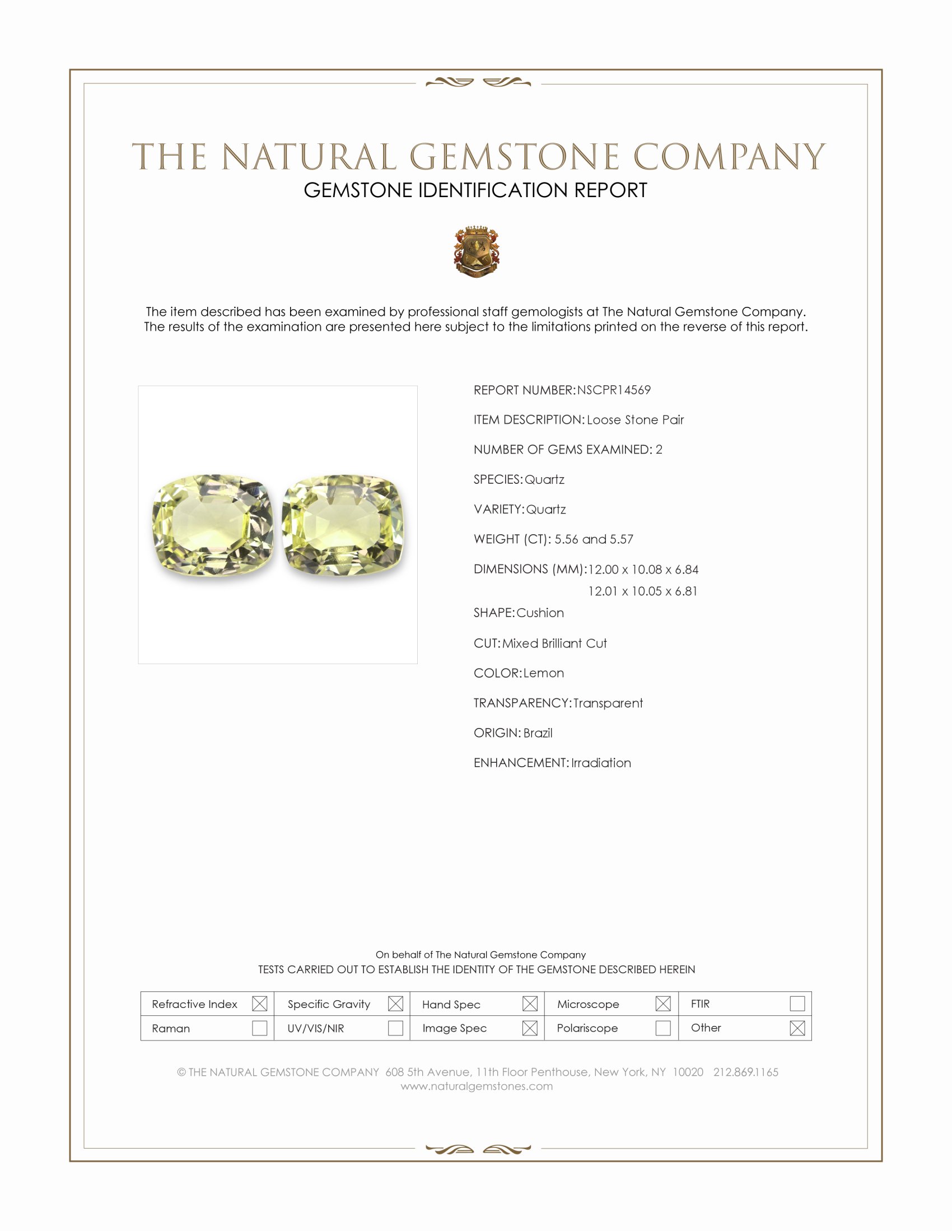 11.13 Ct.Tw. Lemon Quartz Pair from Brazil
