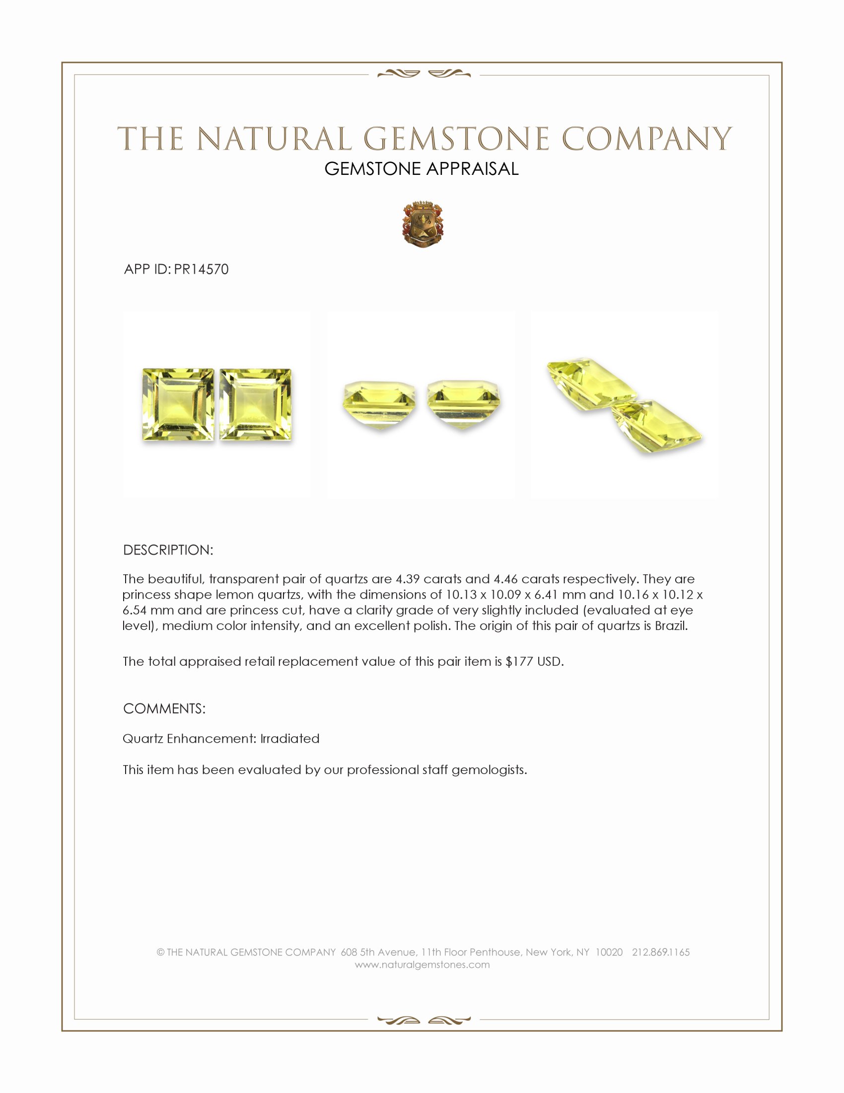 8.85 Ct.Tw. Lemon Quartz Pair from Brazil