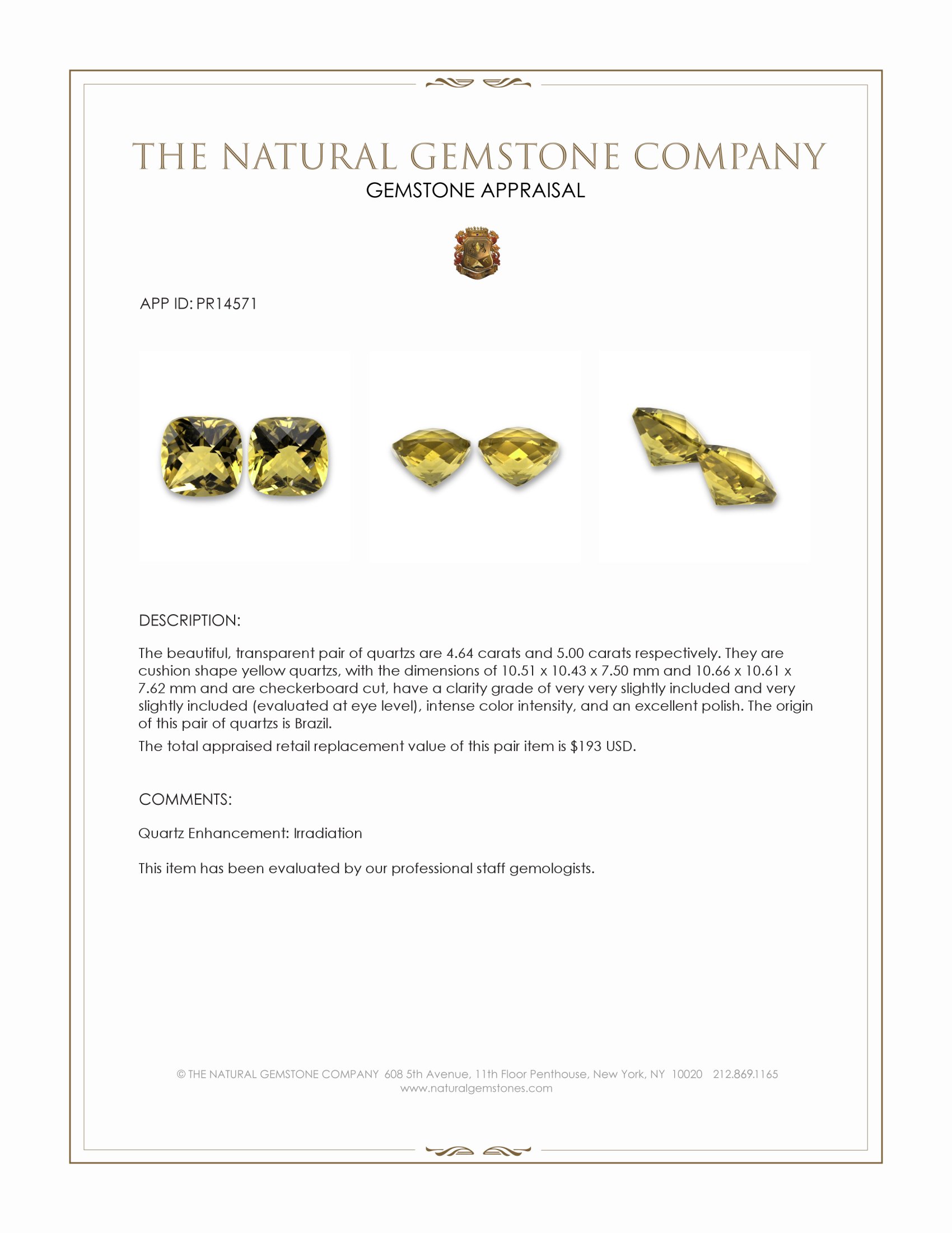 9.64 Ct.Tw. Yellow Quartz Pair from Brazil