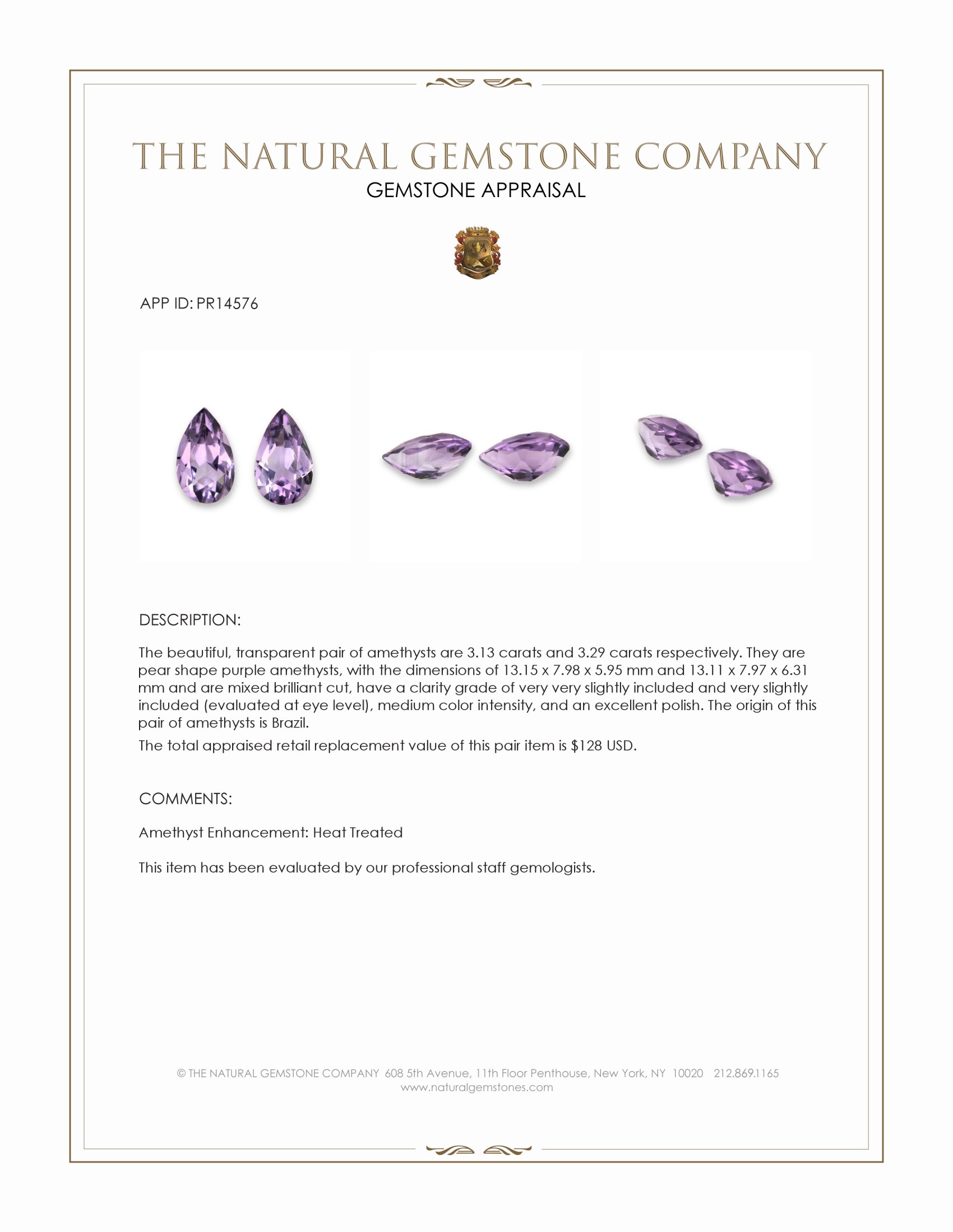 6.42 Ct.Tw. Purple Amethyst Pair from Brazil