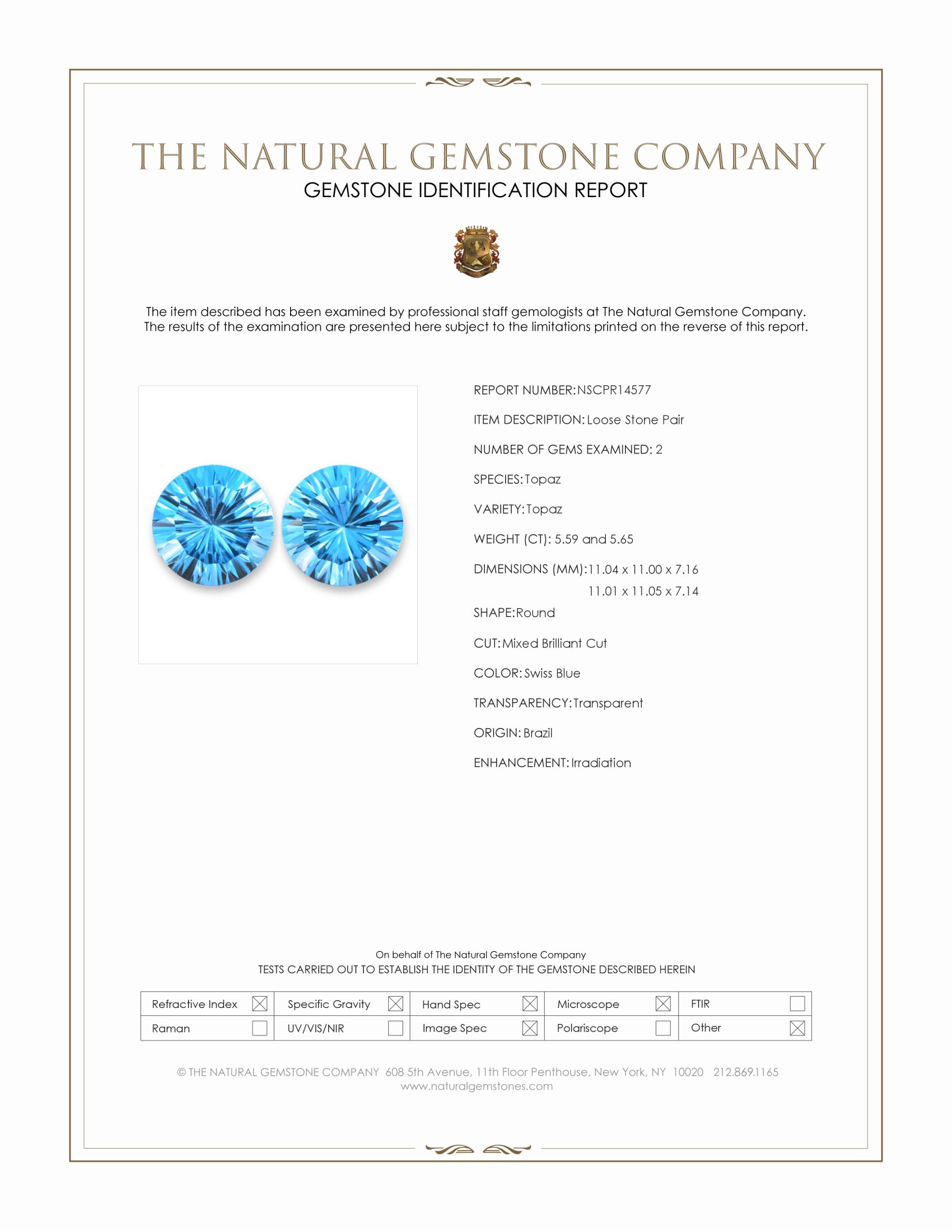 11.24 Ct.Tw. Swiss Blue Topaz Pair from Brazil
