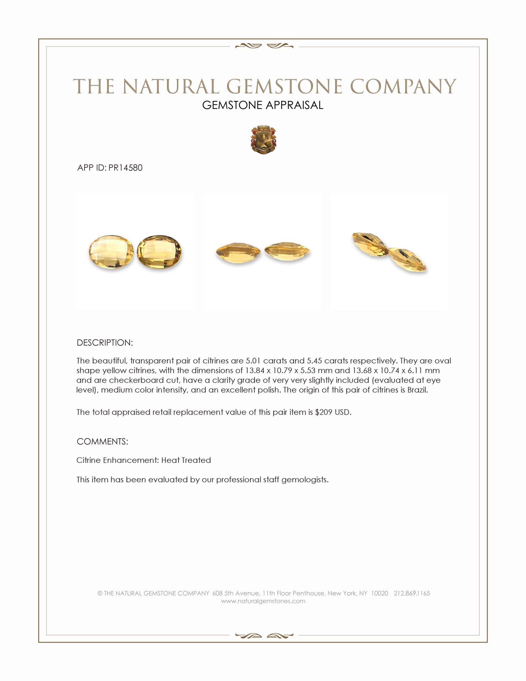 10.46 Ct.Tw. Yellow Citrine Pair from Brazil