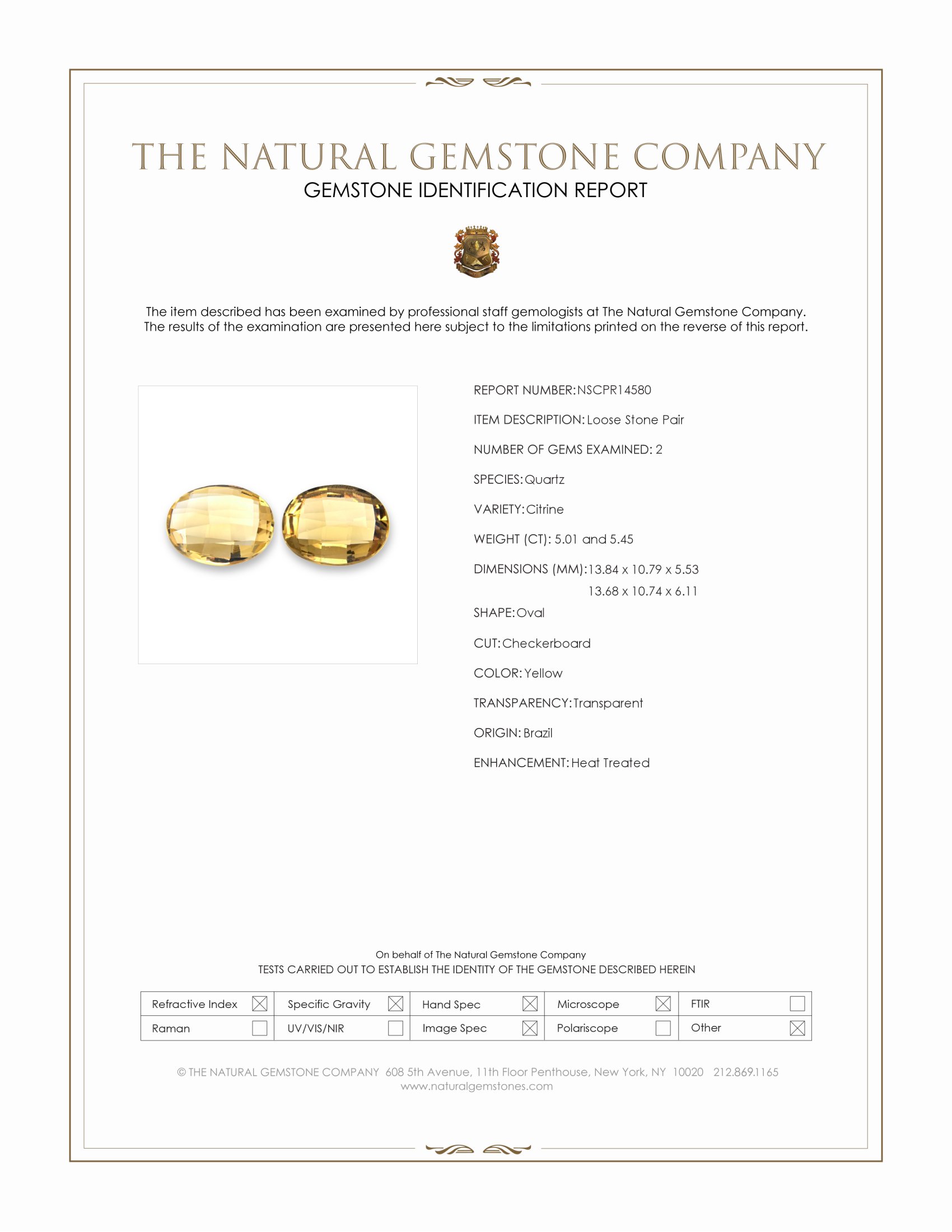 10.46 Ct.Tw. Yellow Citrine Pair from Brazil