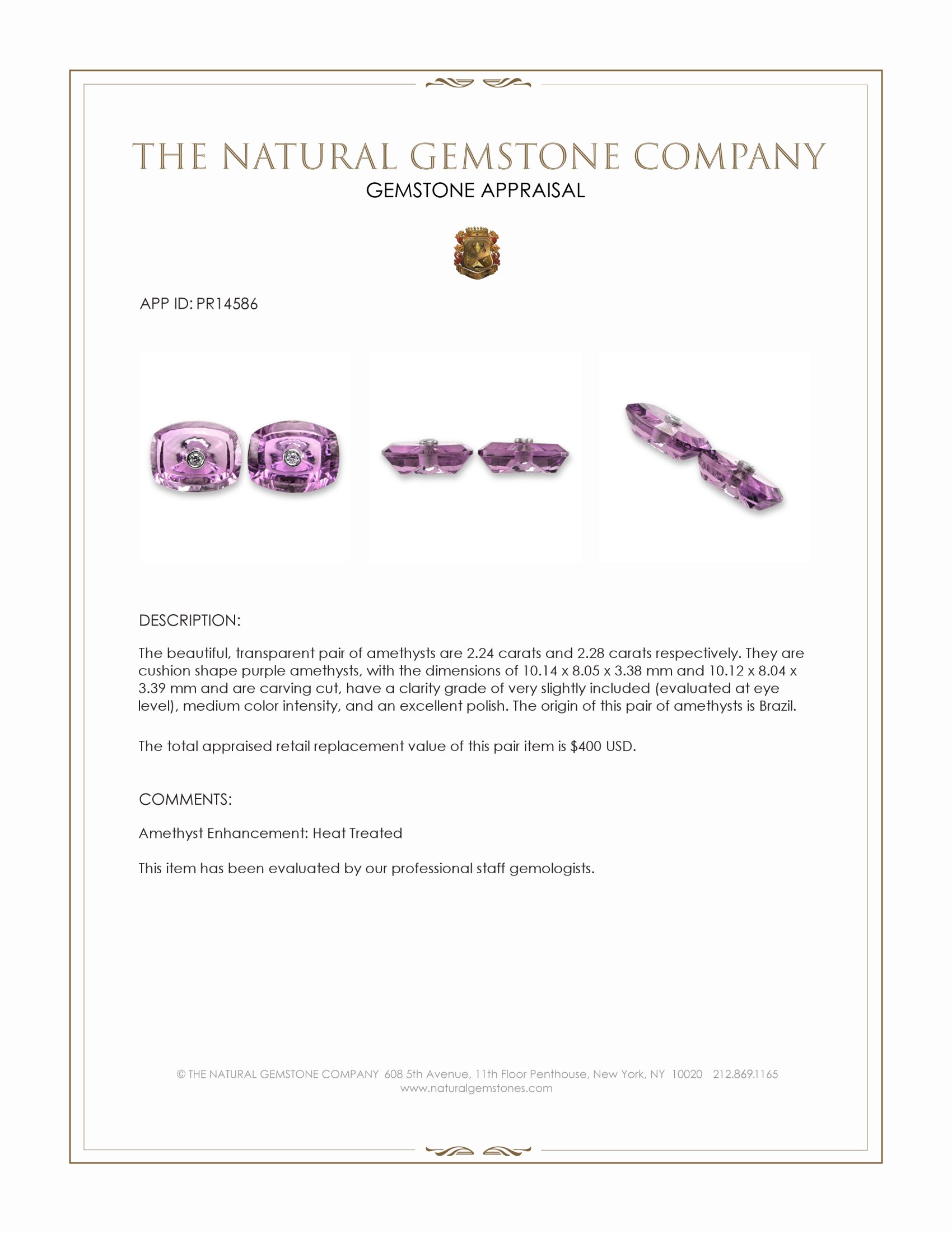 4.52 Ct.Tw. Purple Amethyst Pair from Brazil