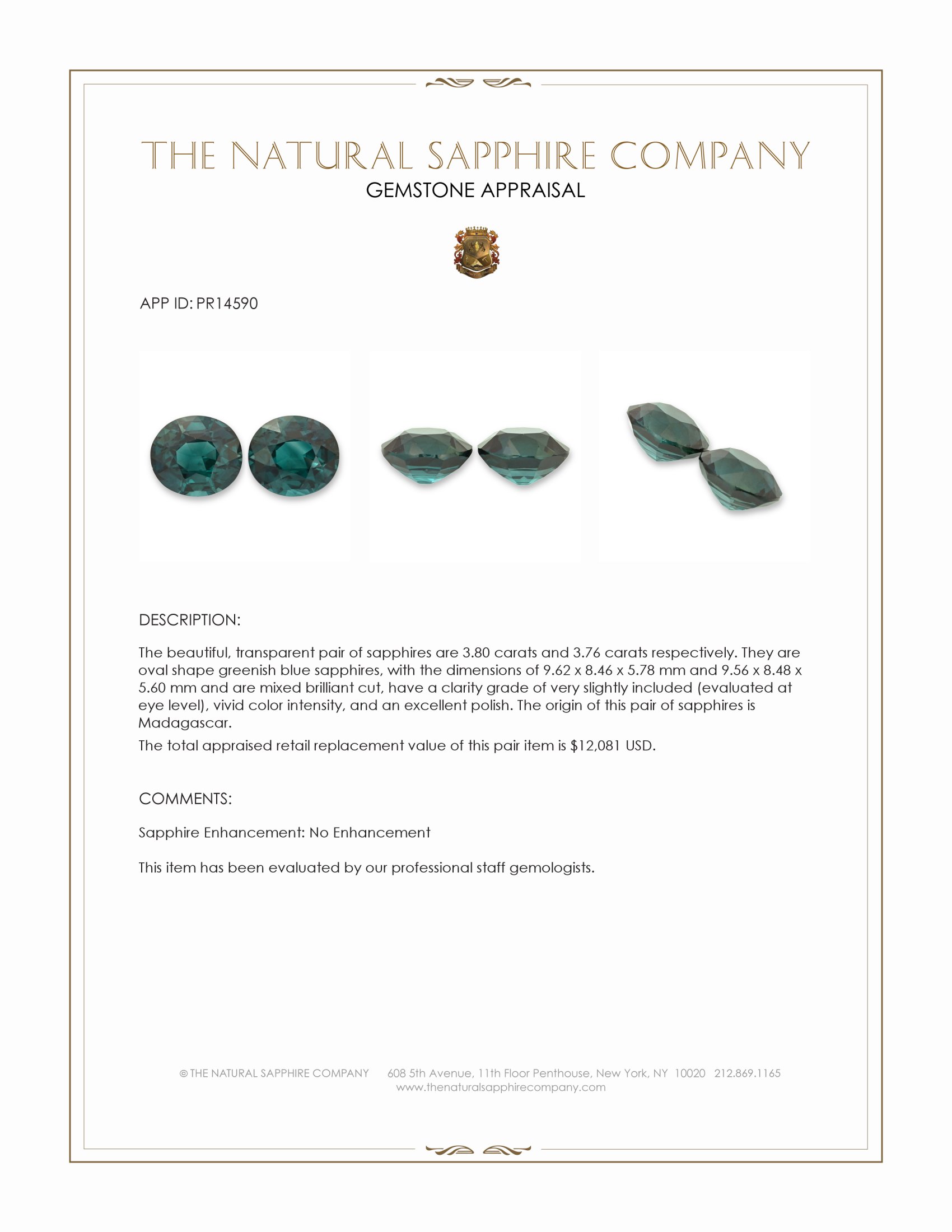 7.56 Ct.Tw. Greenish Blue Sapphire Pair from Madagascar