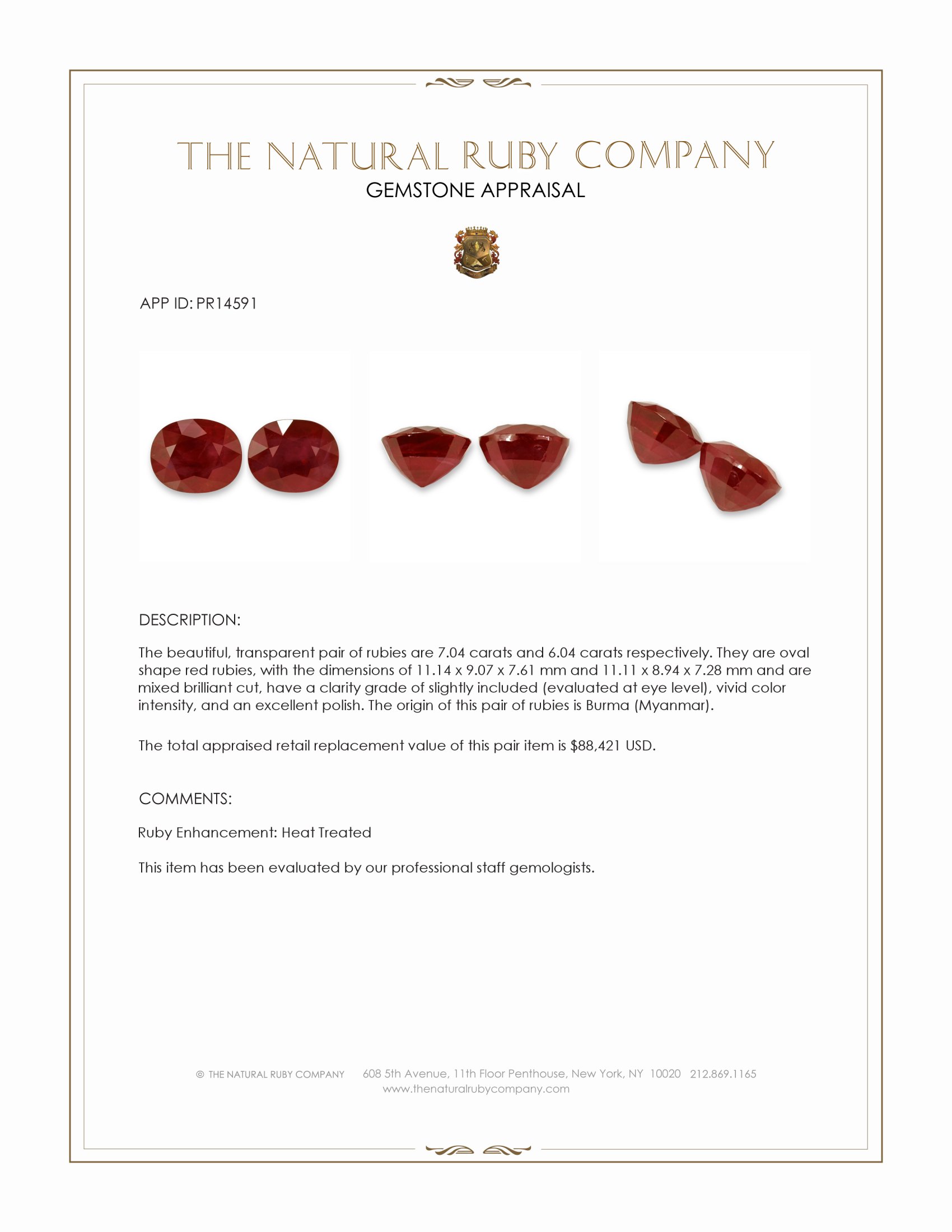 13.08 Ct.Tw. Ruby Pair from Burma (Myanmar)
