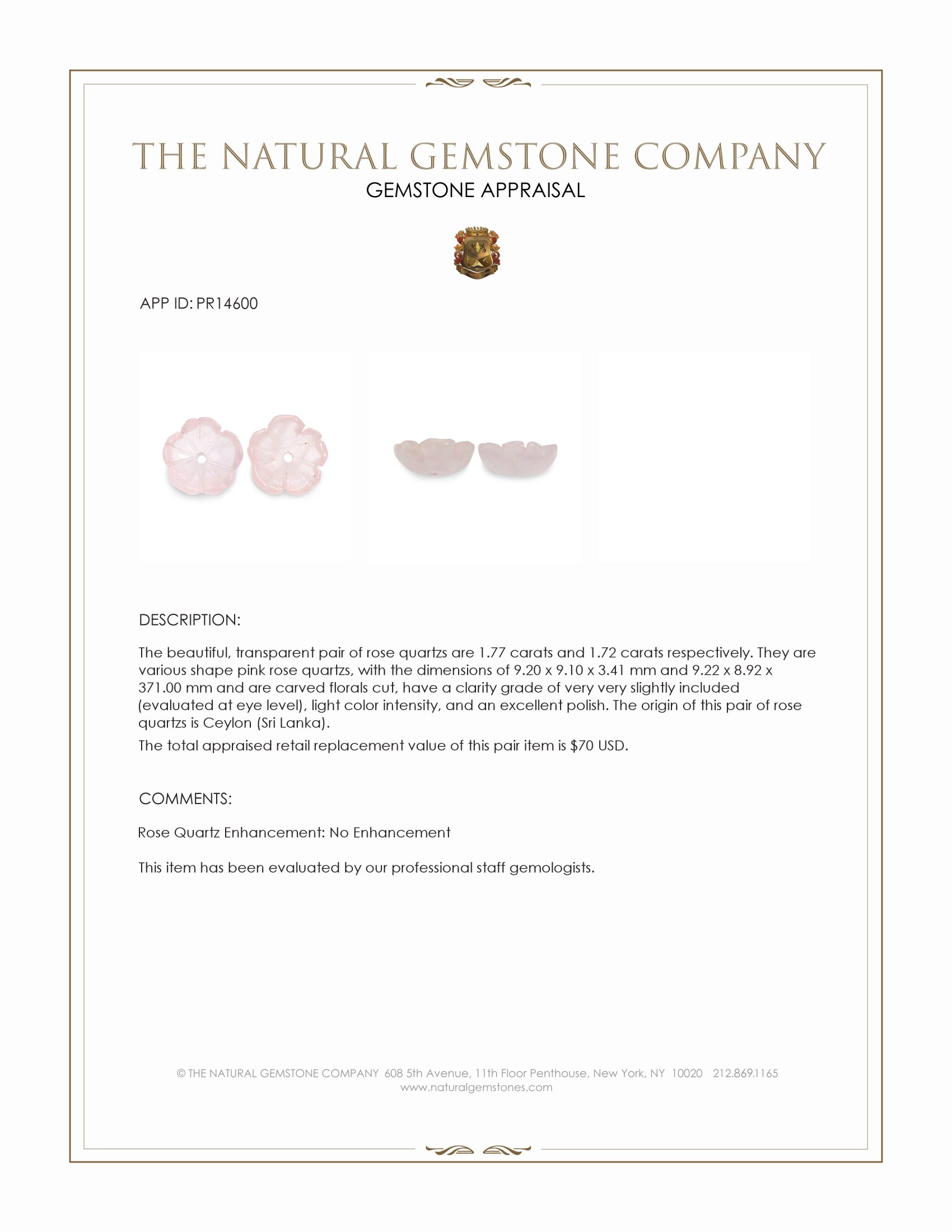 3.49 Ct.Tw. Pink Rose Quartz Pair from Ceylon (Sri Lanka)