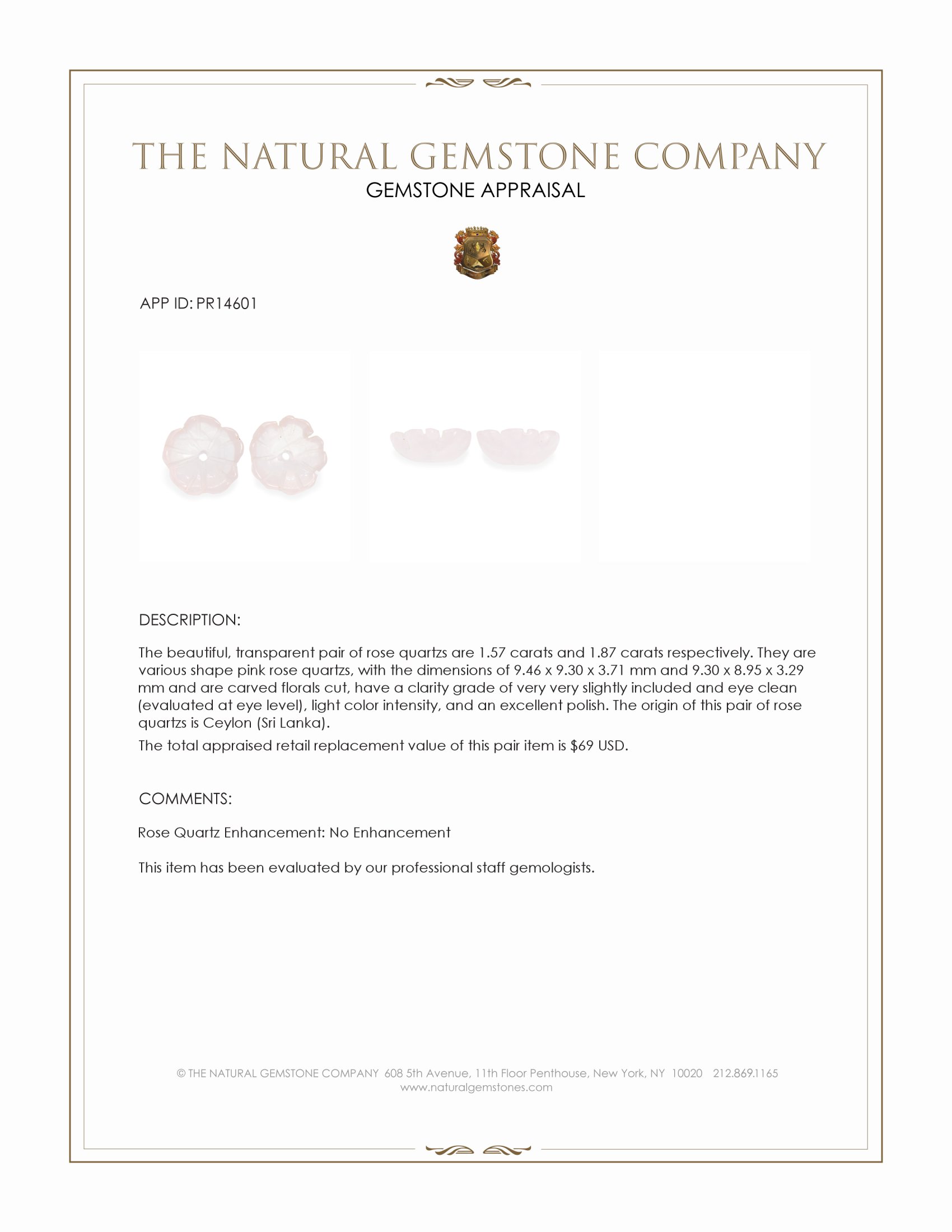 3.44 Ct.Tw. Pink Rose Quartz Pair from Ceylon (Sri Lanka)