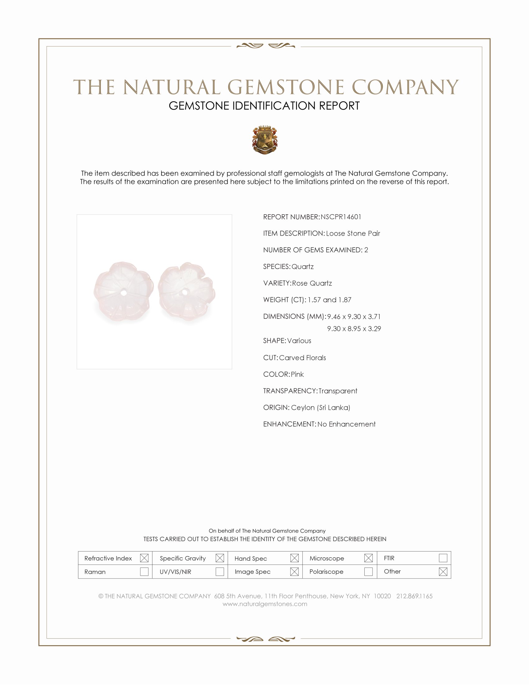 3.44 Ct.Tw. Pink Rose Quartz Pair from Ceylon (Sri Lanka)