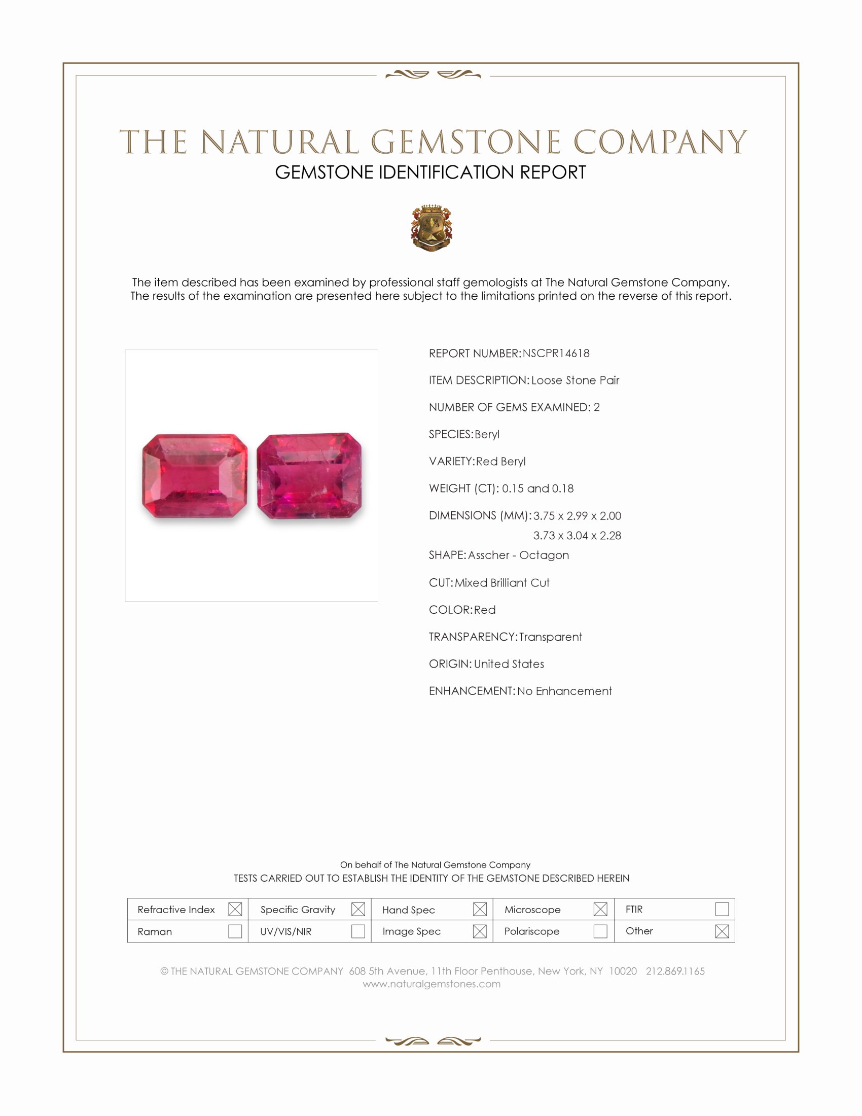 0.33 Ct.Tw. Red Red Beryl Pair from United States