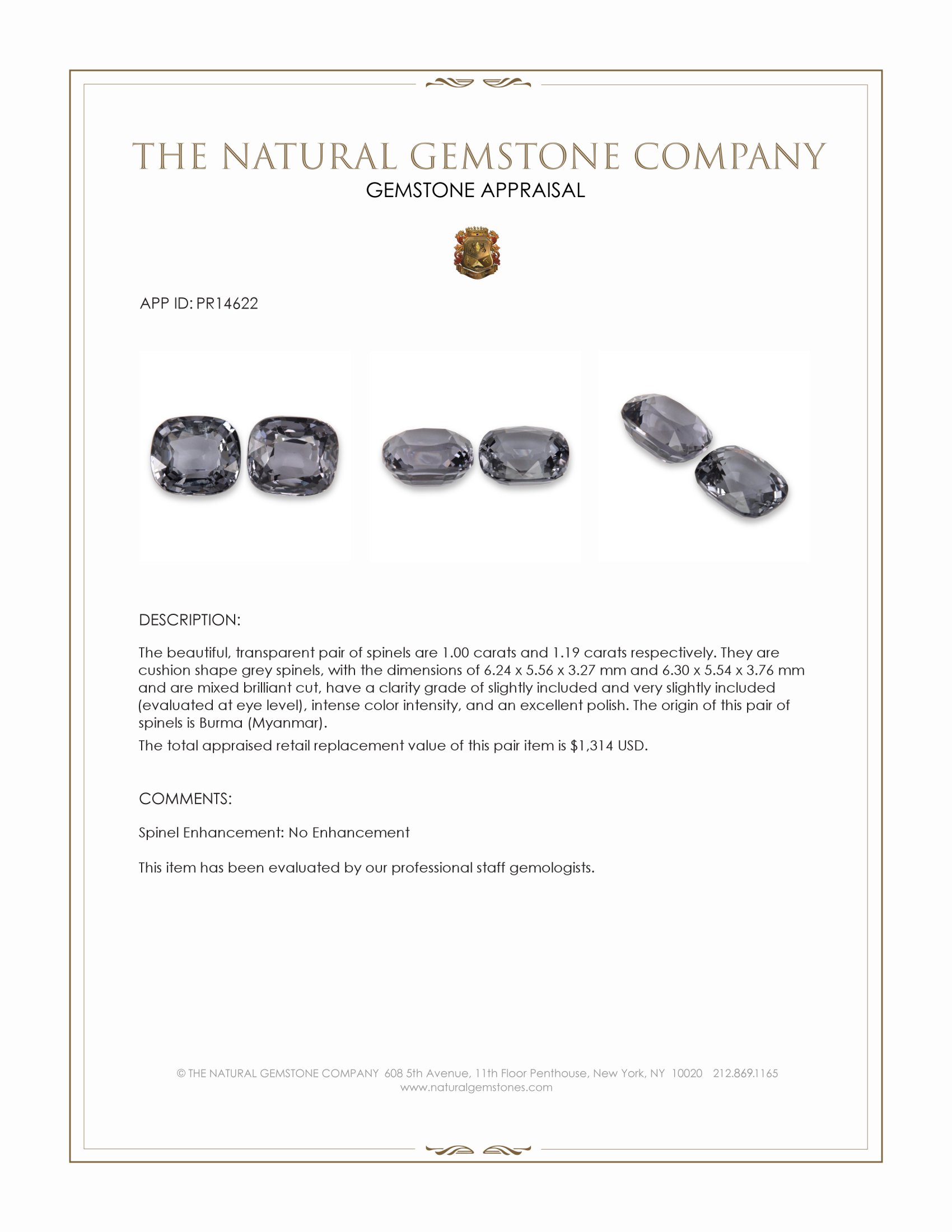 2.19 Ct.Tw. Grey Spinel Pair from Burma (Myanmar)