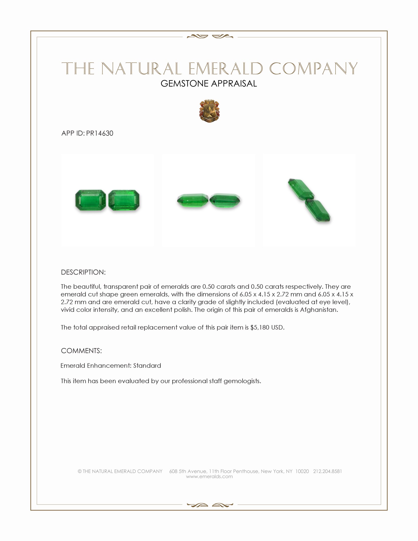 1.00 Ct.Tw. Emerald Pair from Afghanistan