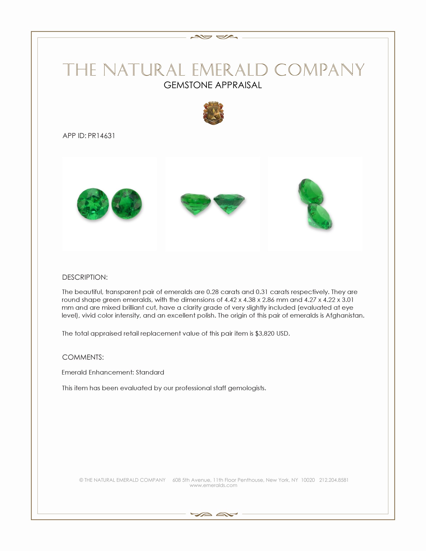0.59 Ct.Tw. Emerald Pair from Afghanistan