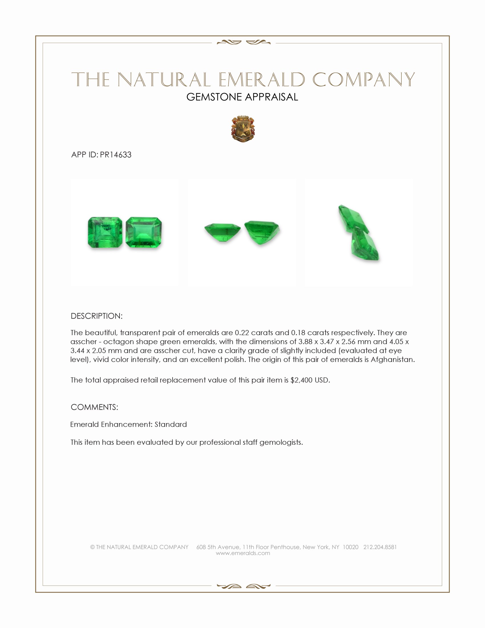 0.40 Ct.Tw. Emerald Pair from Afghanistan