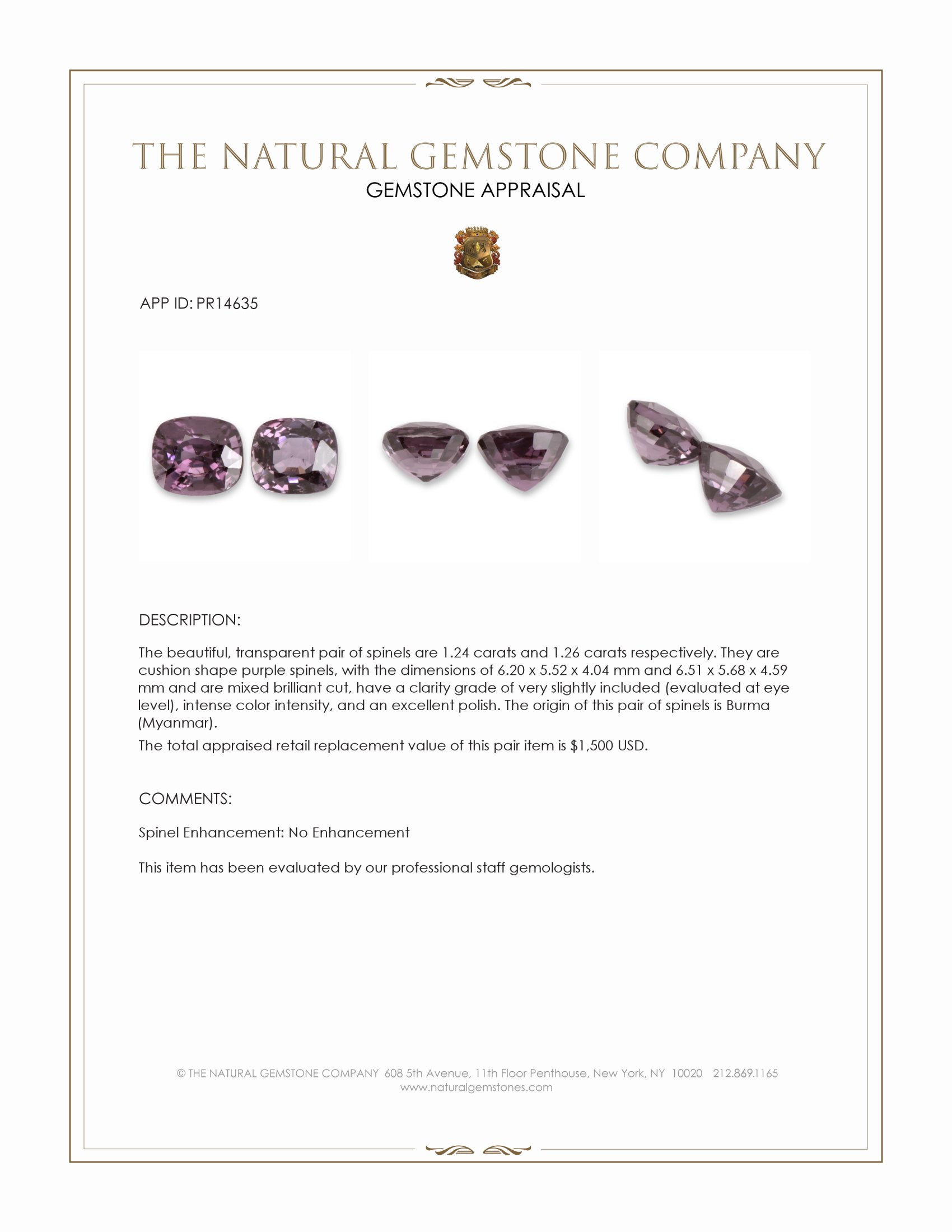 2.50 Ct.Tw. Purple Spinel Pair from Burma (Myanmar)