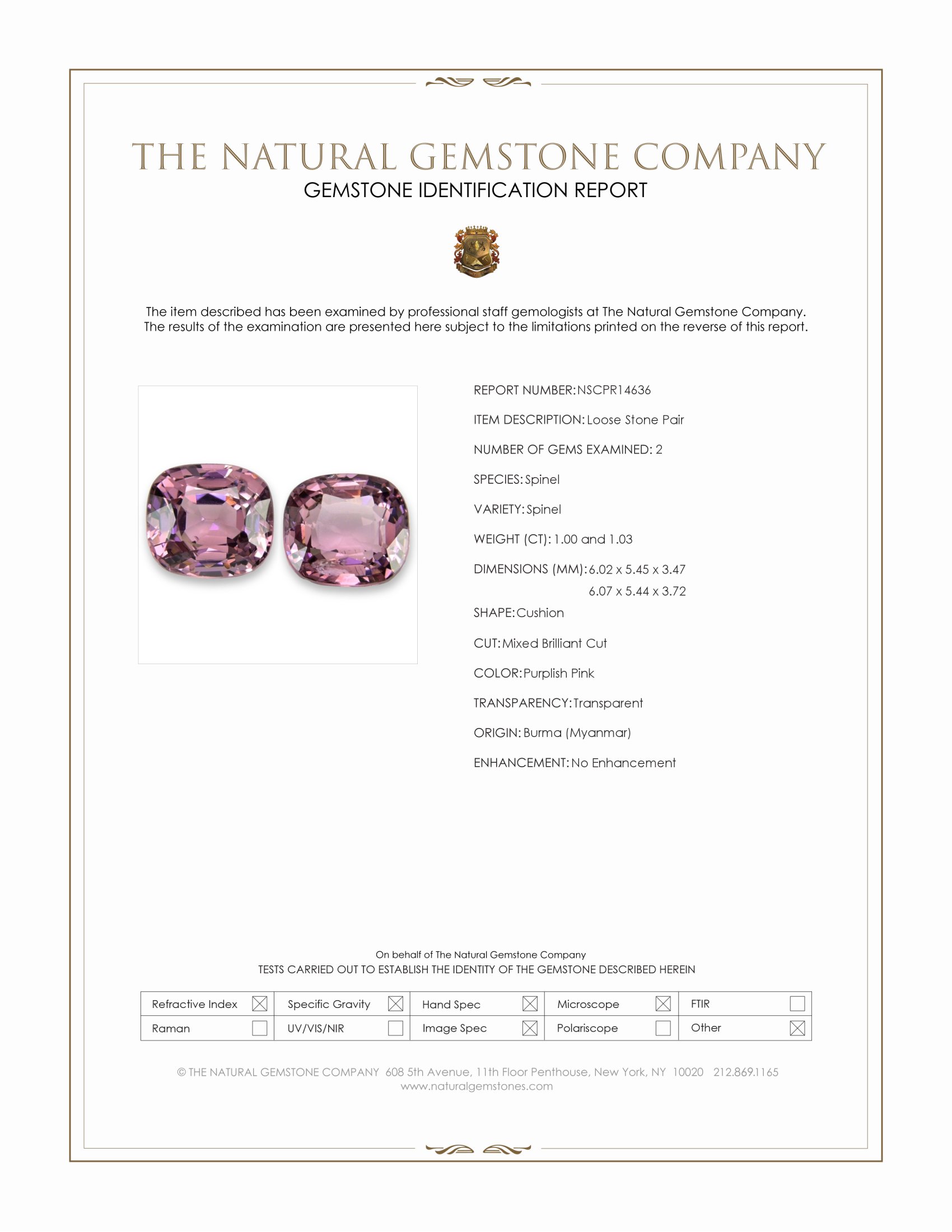 2.03 Ct.Tw. Purplish Pink Spinel Pair from Burma (Myanmar)