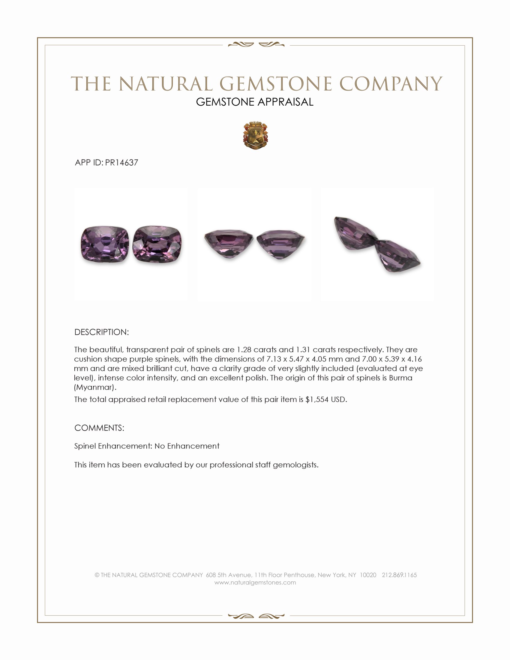 2.59 Ct.Tw. Purple Spinel Pair from Burma (Myanmar)