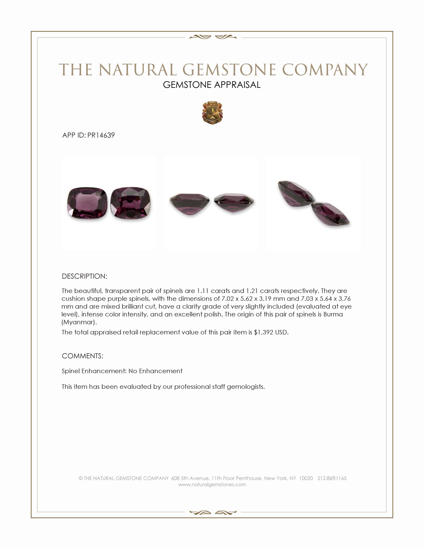 2.32 Ct.Tw. Purple Spinel Pair from Burma (Myanmar)