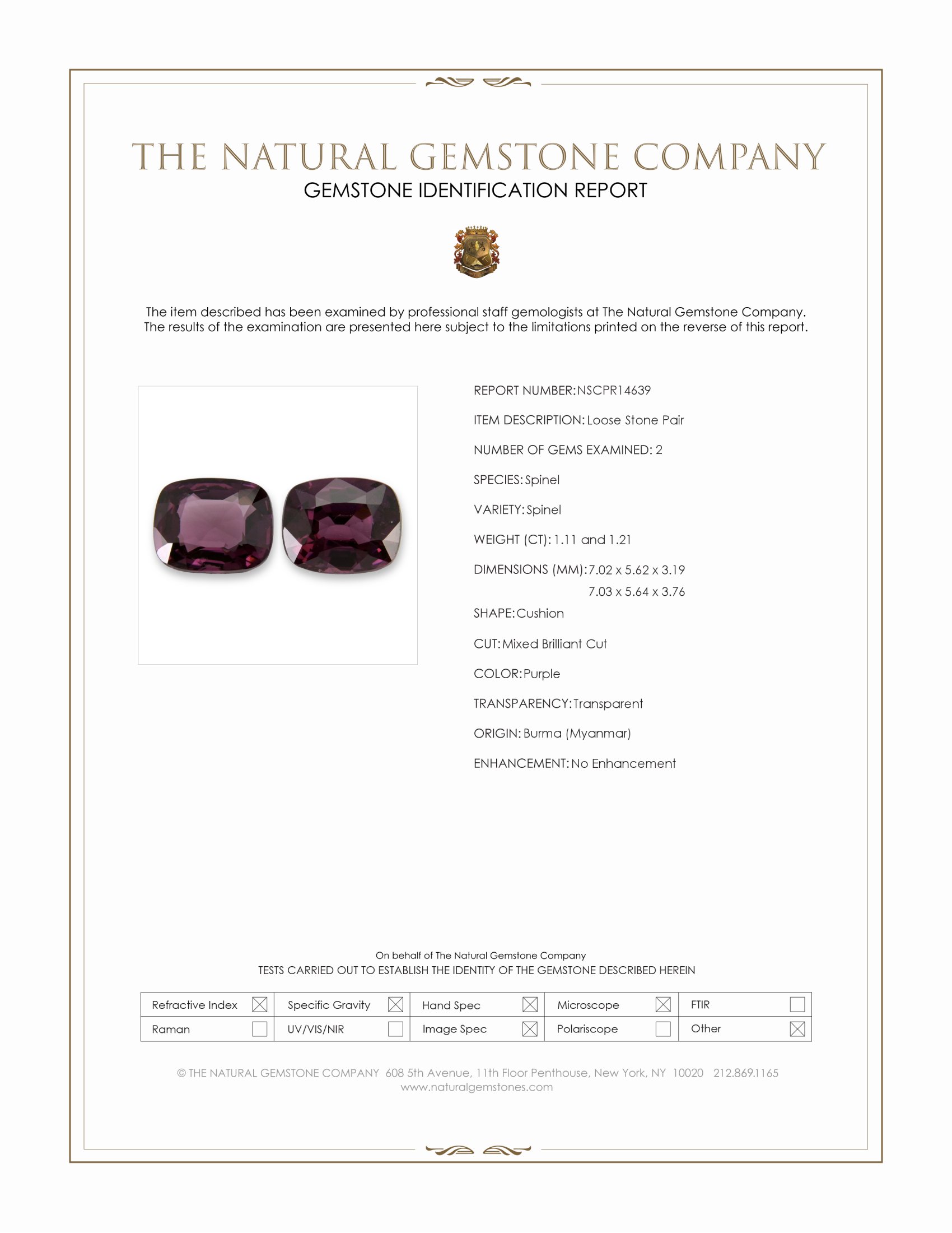 2.32 Ct.Tw. Purple Spinel Pair from Burma (Myanmar)