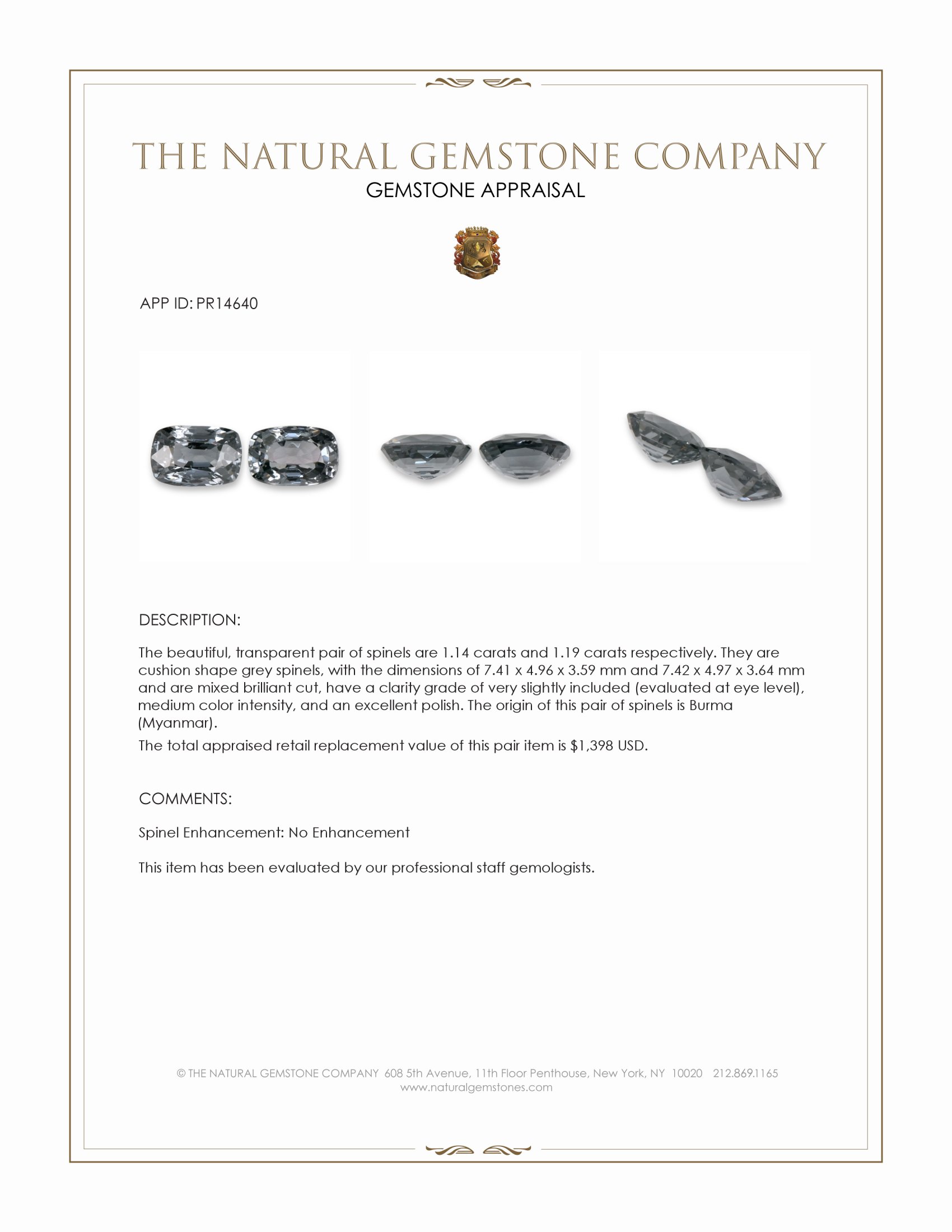 2.33 Ct.Tw. Grey Spinel Pair from Burma (Myanmar)