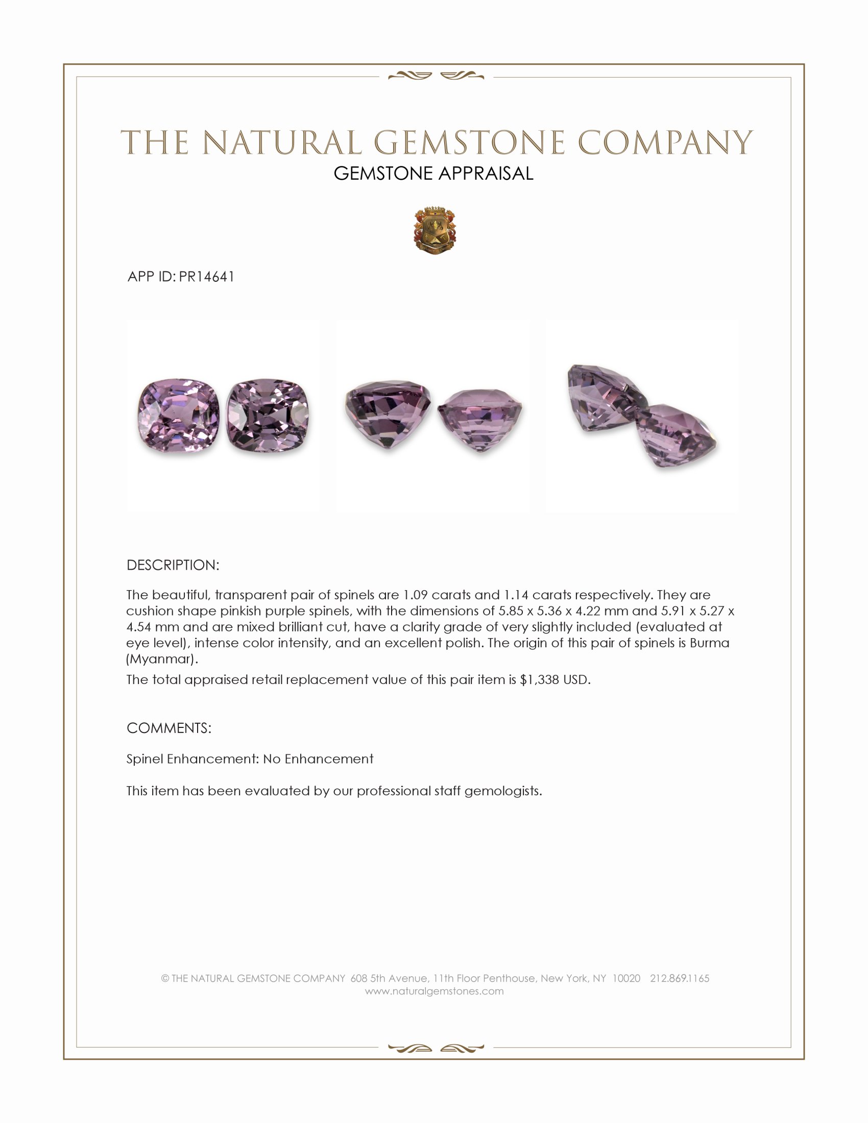 2.23 Ct.Tw. Pinkish Purple Spinel Pair from Burma (Myanmar)