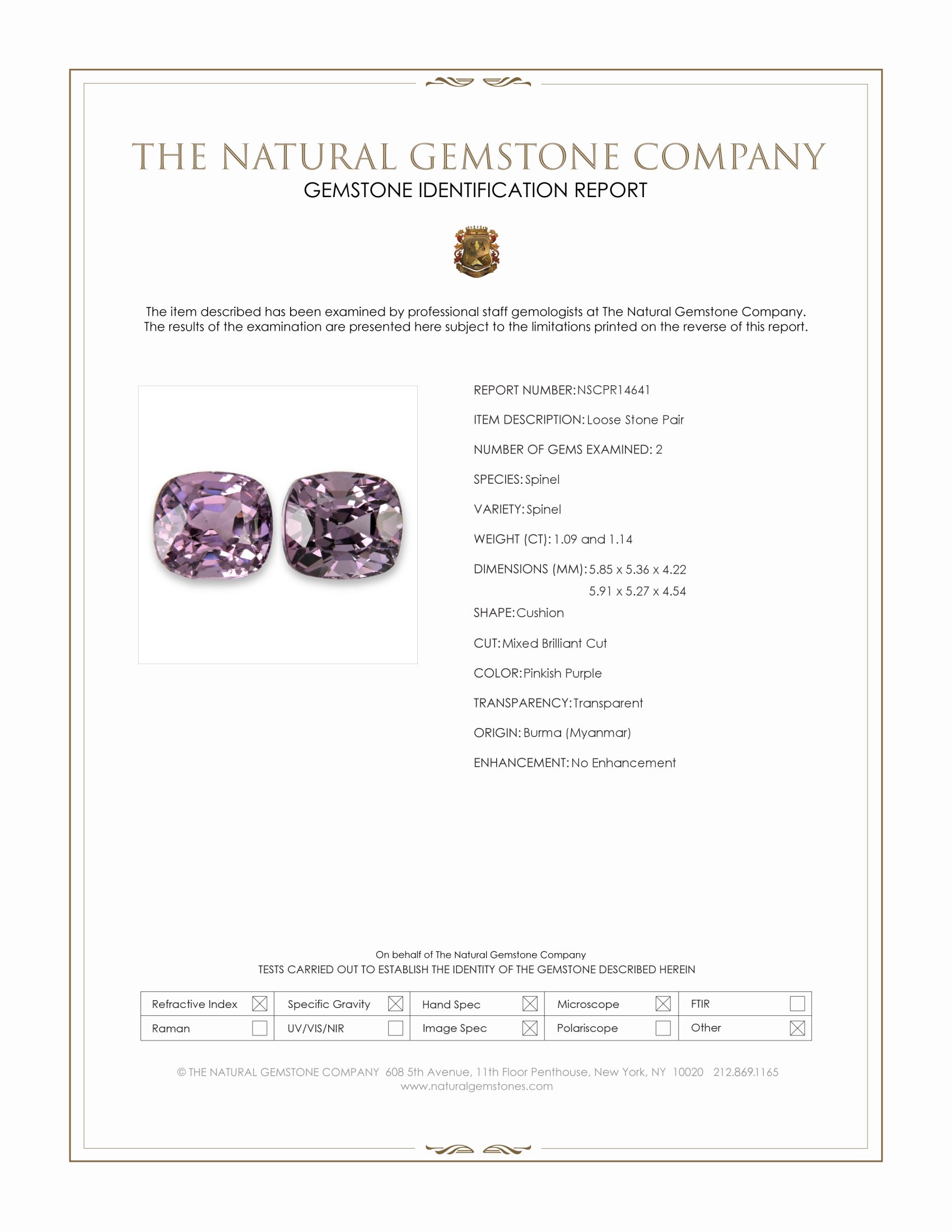 2.23 Ct.Tw. Pinkish Purple Spinel Pair from Burma (Myanmar)