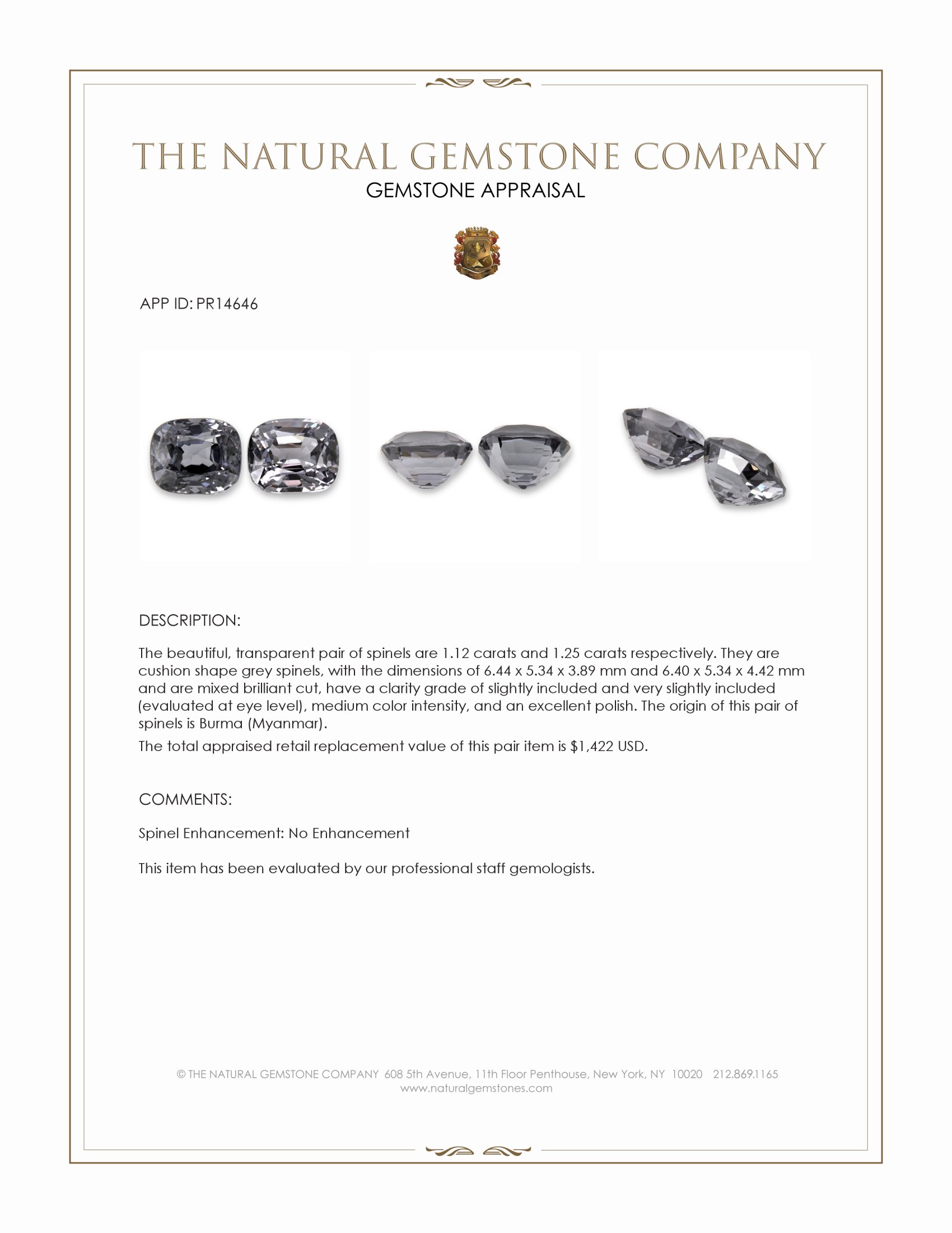 2.37 Ct.Tw. Grey Spinel Pair from Burma (Myanmar)