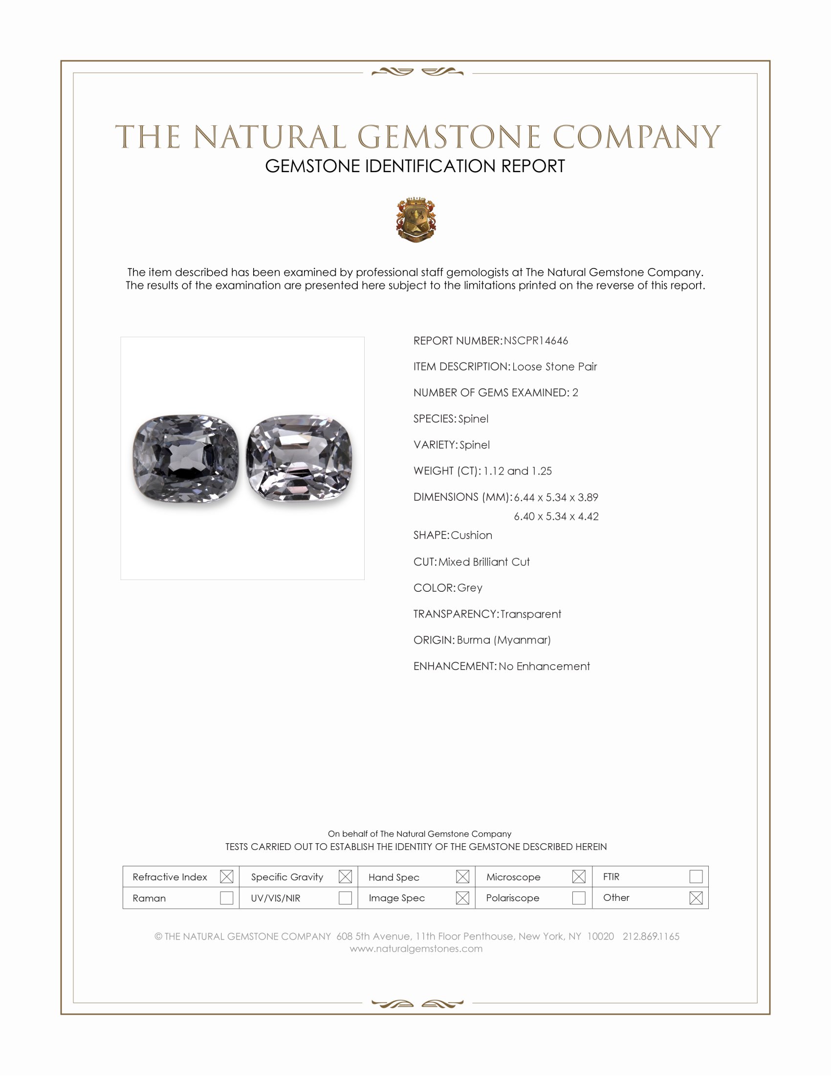2.37 Ct.Tw. Grey Spinel Pair from Burma (Myanmar)