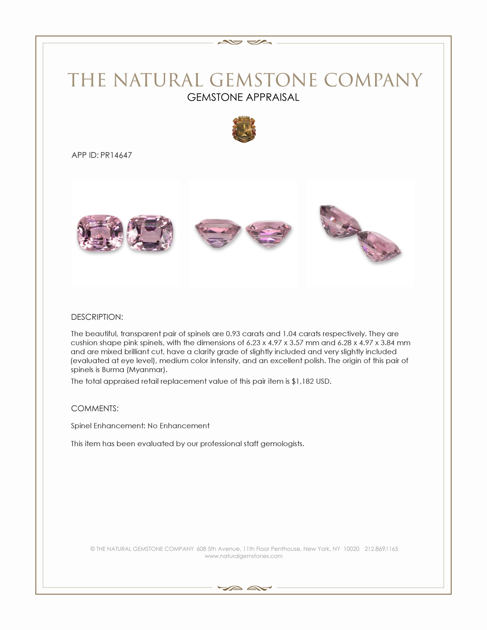 1.97 Ct.Tw. Pink Spinel Pair from Burma (Myanmar)