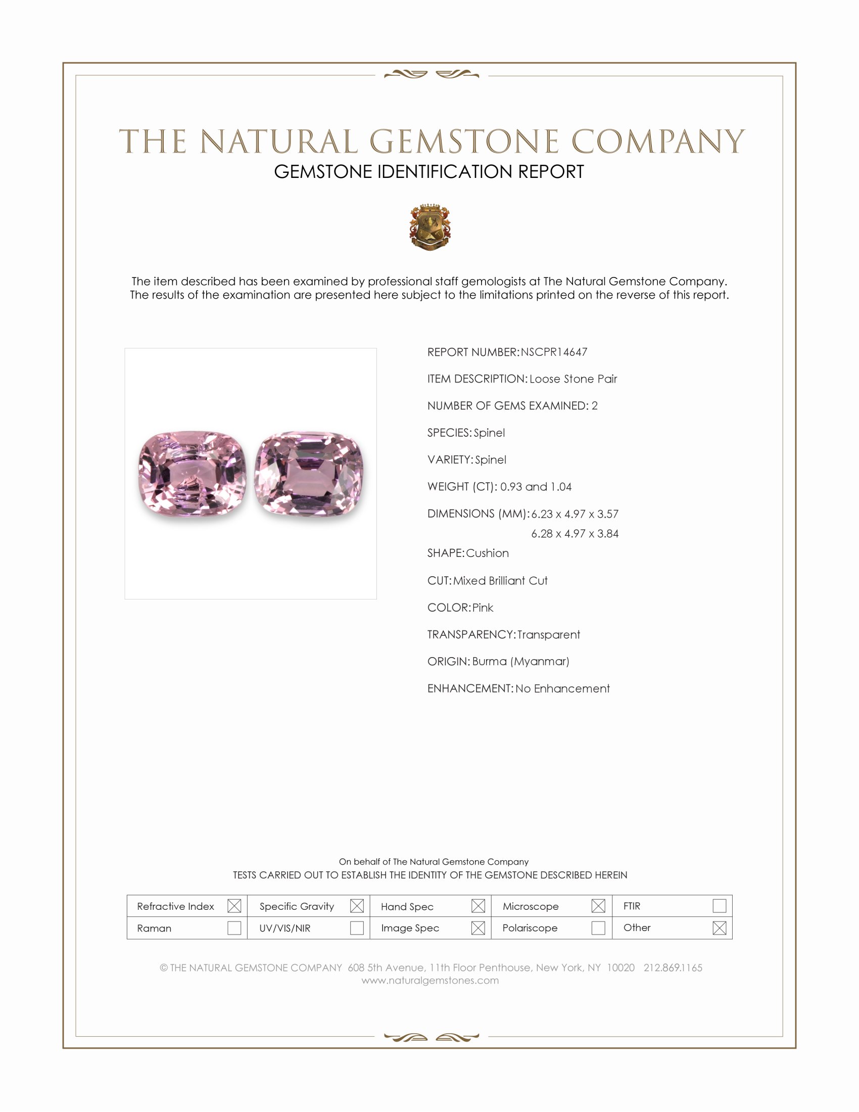1.97 Ct.Tw. Pink Spinel Pair from Burma (Myanmar)